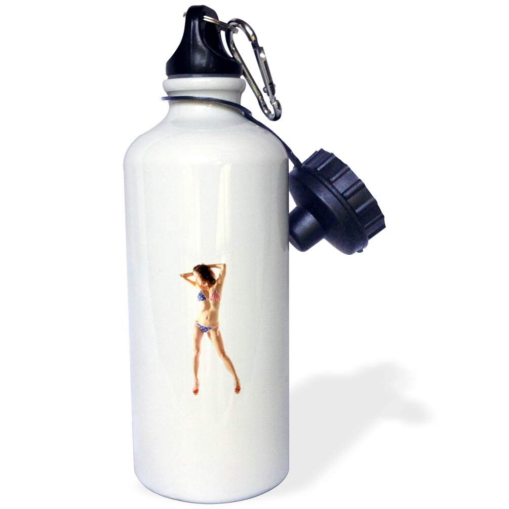 3D Rose USA Bikini Woman Sports Water Bottle - 21 oz White Insulated Water Bottle for Gym, Beach & Outdoor Activities | Stylish & Durable Drinkware for Women