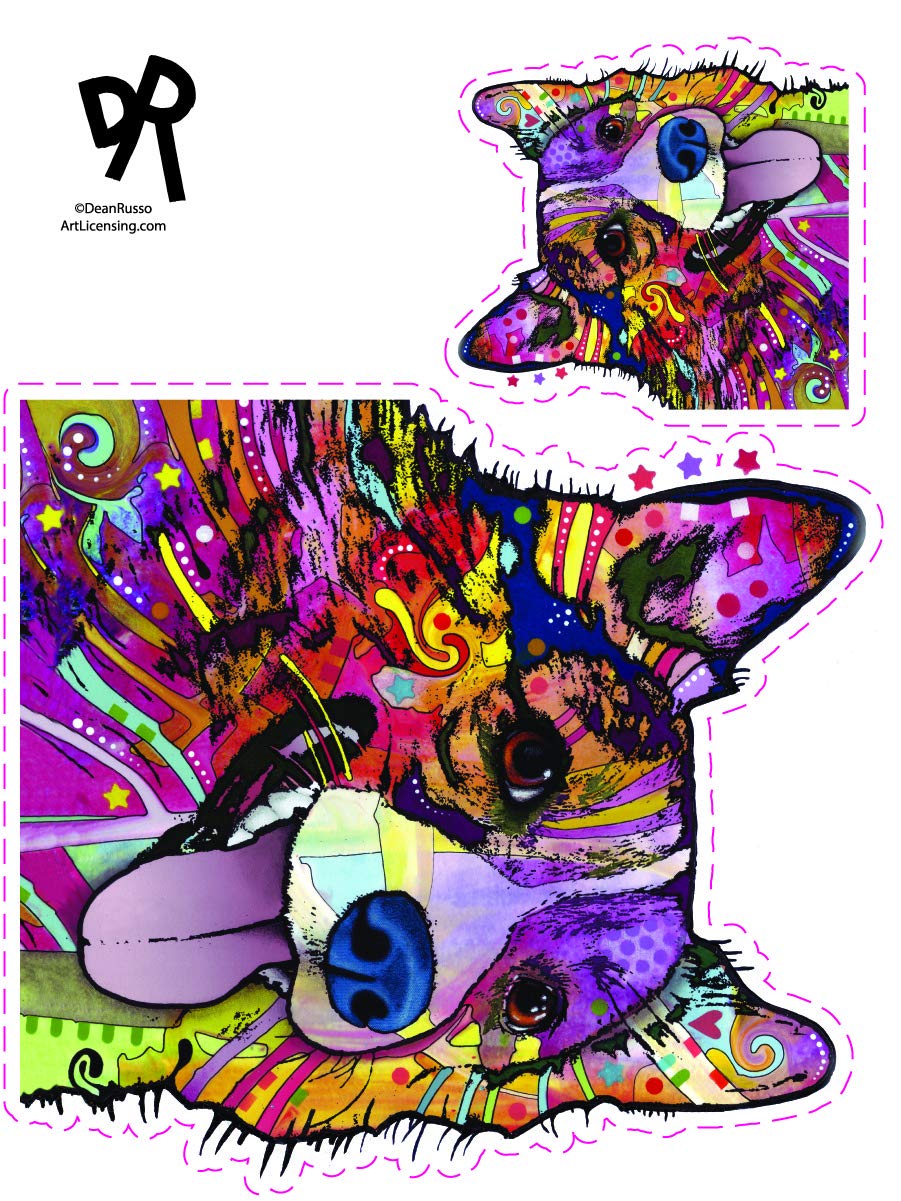 Corgi Bumper Stickers - Dean Russo Artwork - Waterproof Vinyl Decals for Cars, Windows, Laptops & DIY Crafts (2-Pack) - Perfect for Pet Lovers & Car Enthusiasts