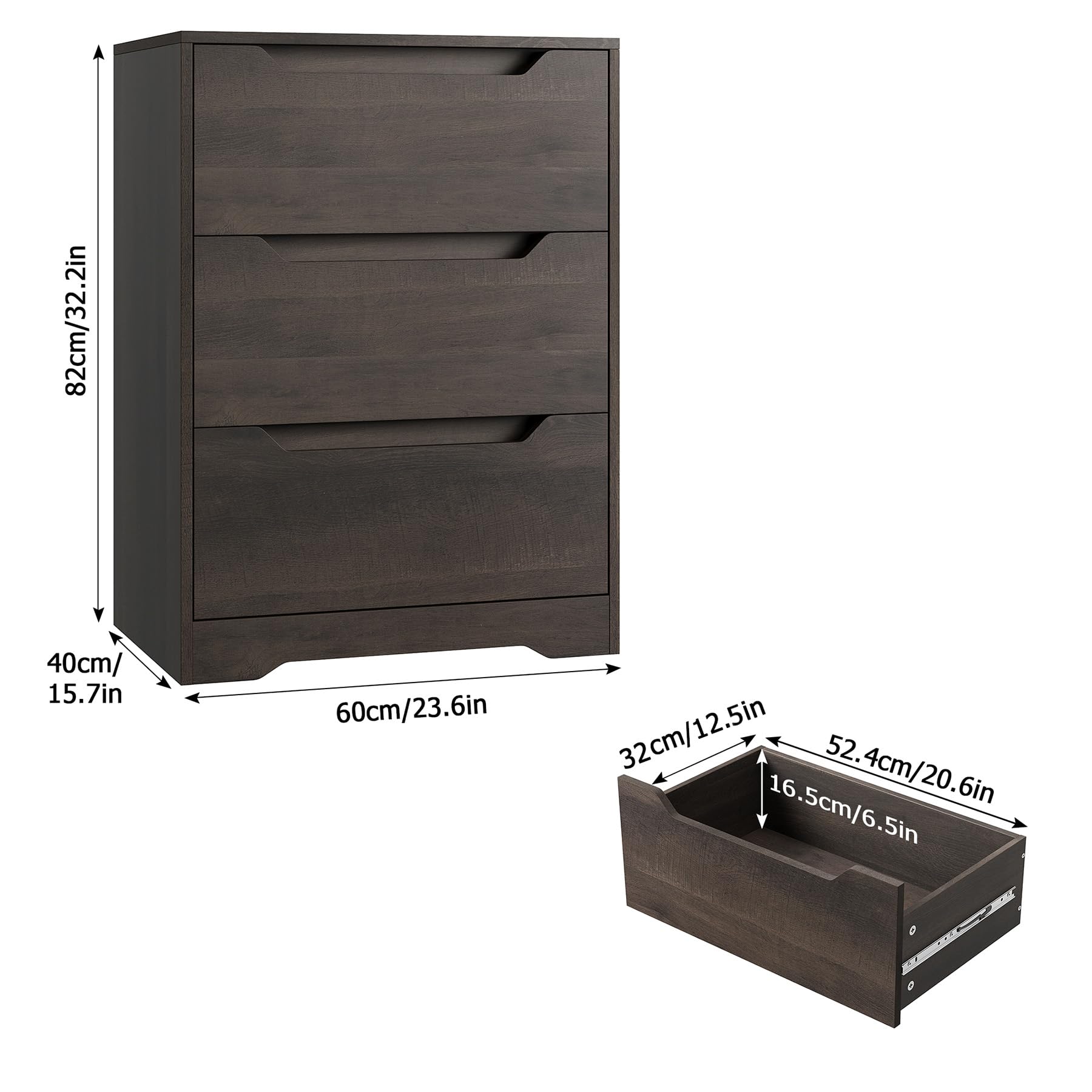 HOSTACK Modern 3-Drawer Wood Dresser with Storage - Tall Nightstand with Cut-Out Handles, Accent Cabinet for Bedroom, Living Room & Entryway - Dark Brown Chest of Drawers for Home Organization & Decor