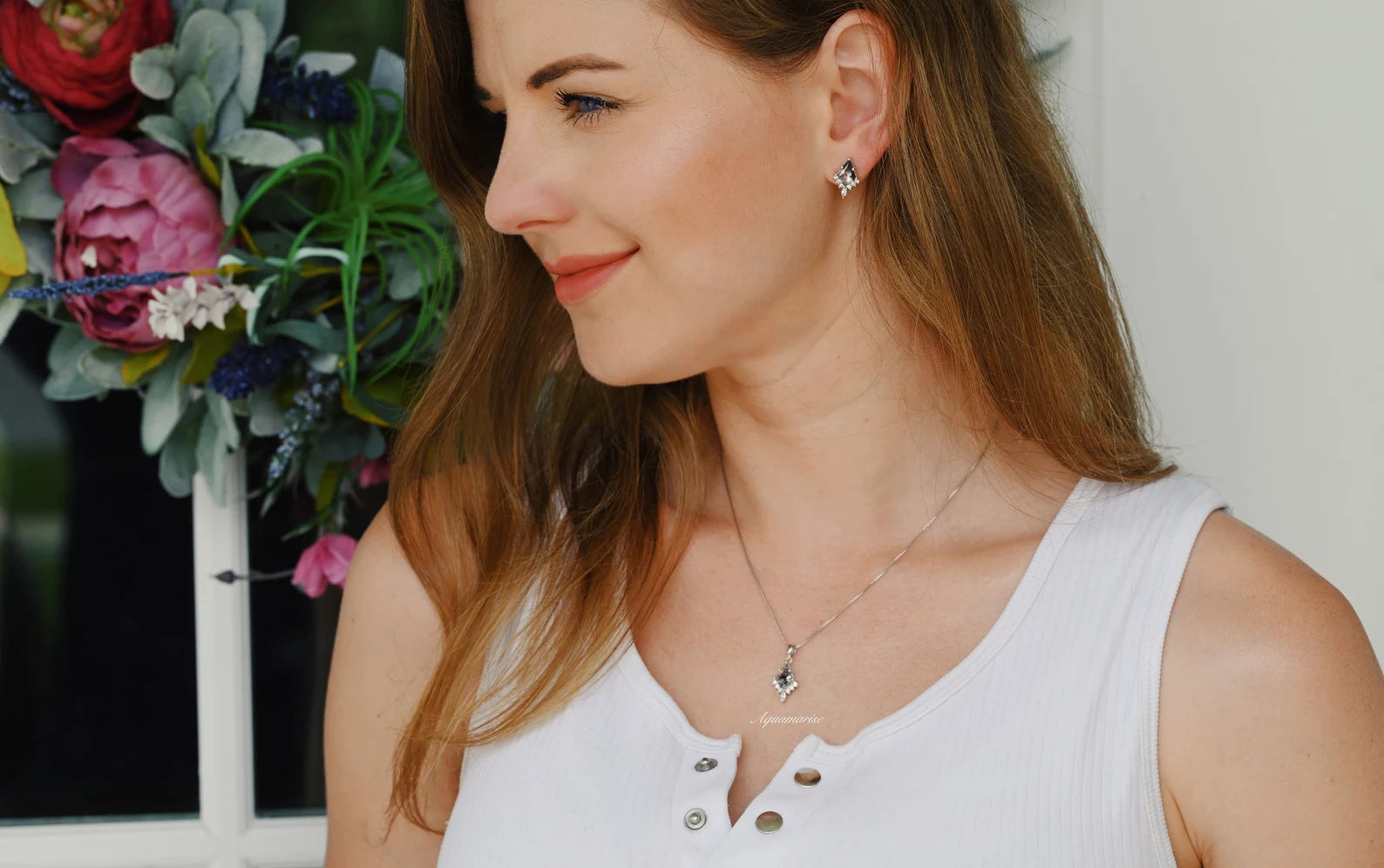 Galaxy Raw Salt & Pepper Diamond (Herkimer Diamond) Pendant Necklace in Sterling Silver - Unique Handmade Jewelry for Women, Boho Chic Fashion & Special Occasion Gifts