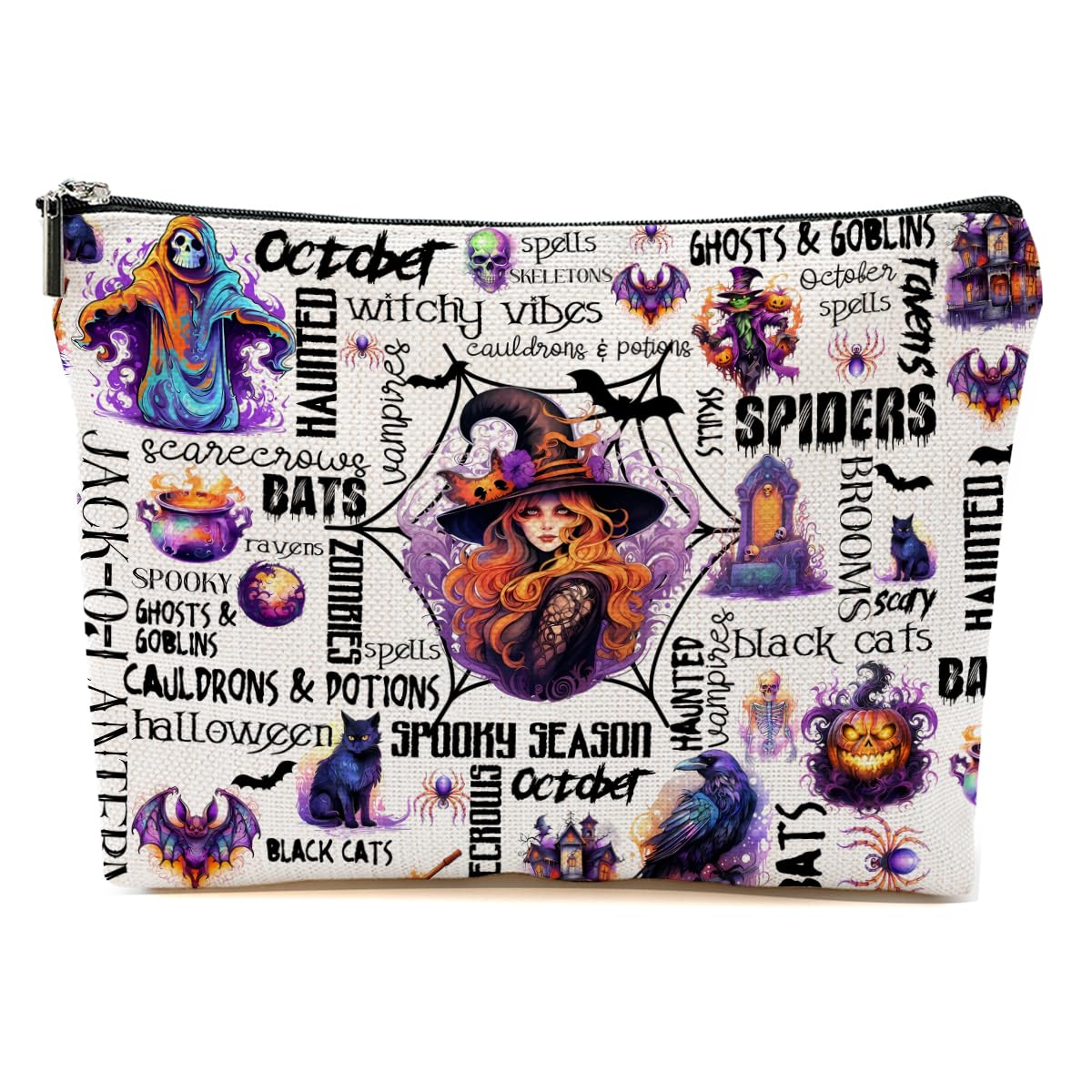 Halloween Witch Makeup Bag - Spooky Season Cosmetic Pouch for Women & Girls, Perfect Gift for Witch Lovers, Bestie, Sister or Friend - Cute Toiletry Bag with Zipper for Thanksgiving & Christmas (Great for Travel, Parties & Everyday Use)