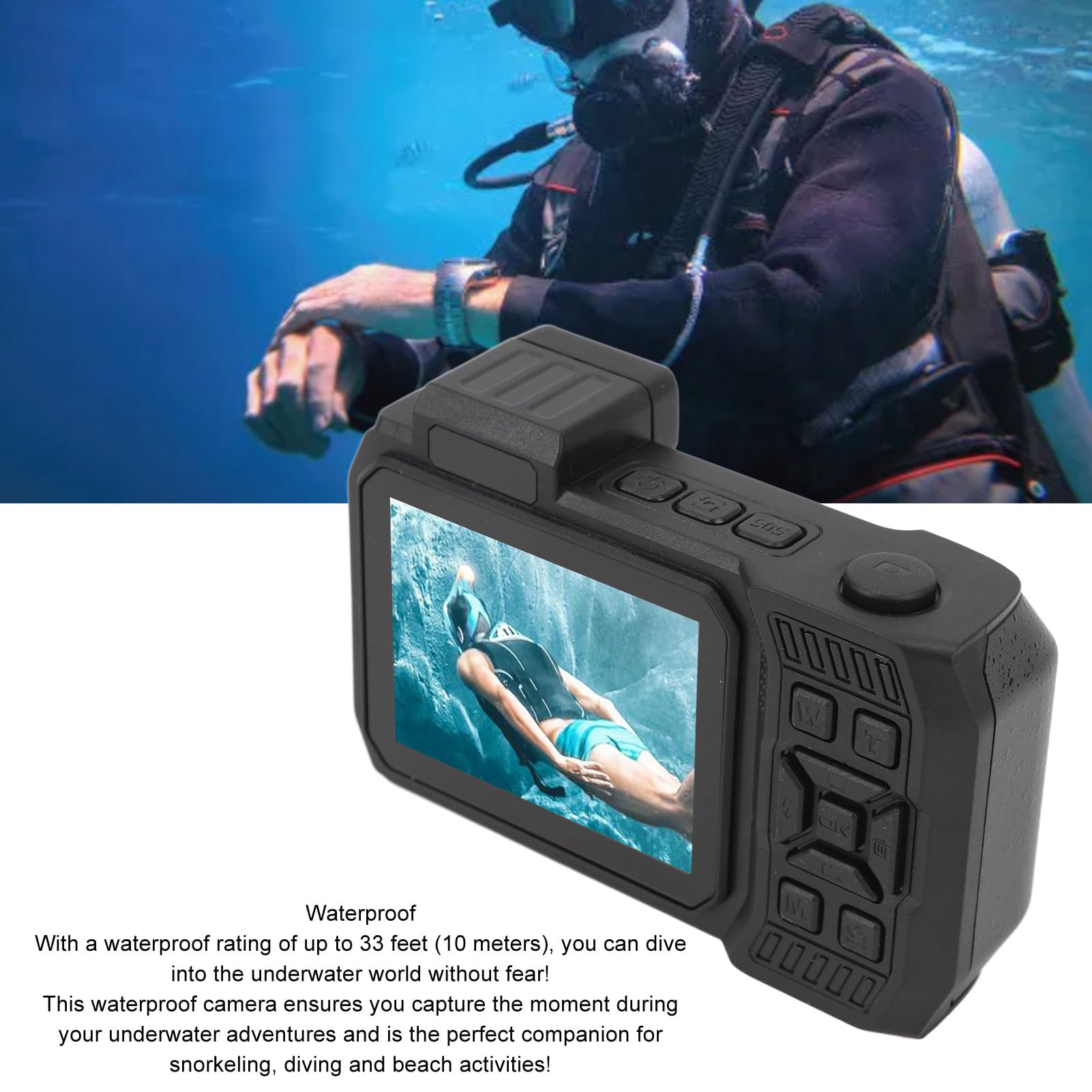 4K 65MP Underwater Digital Camera with 10x Zoom & Dual Screen - Waterproof Snorkeling Camera for Diving, Swimming & Marine Photography (Black) - Perfect for Travel, Beach Vacations & Underwater Adventures