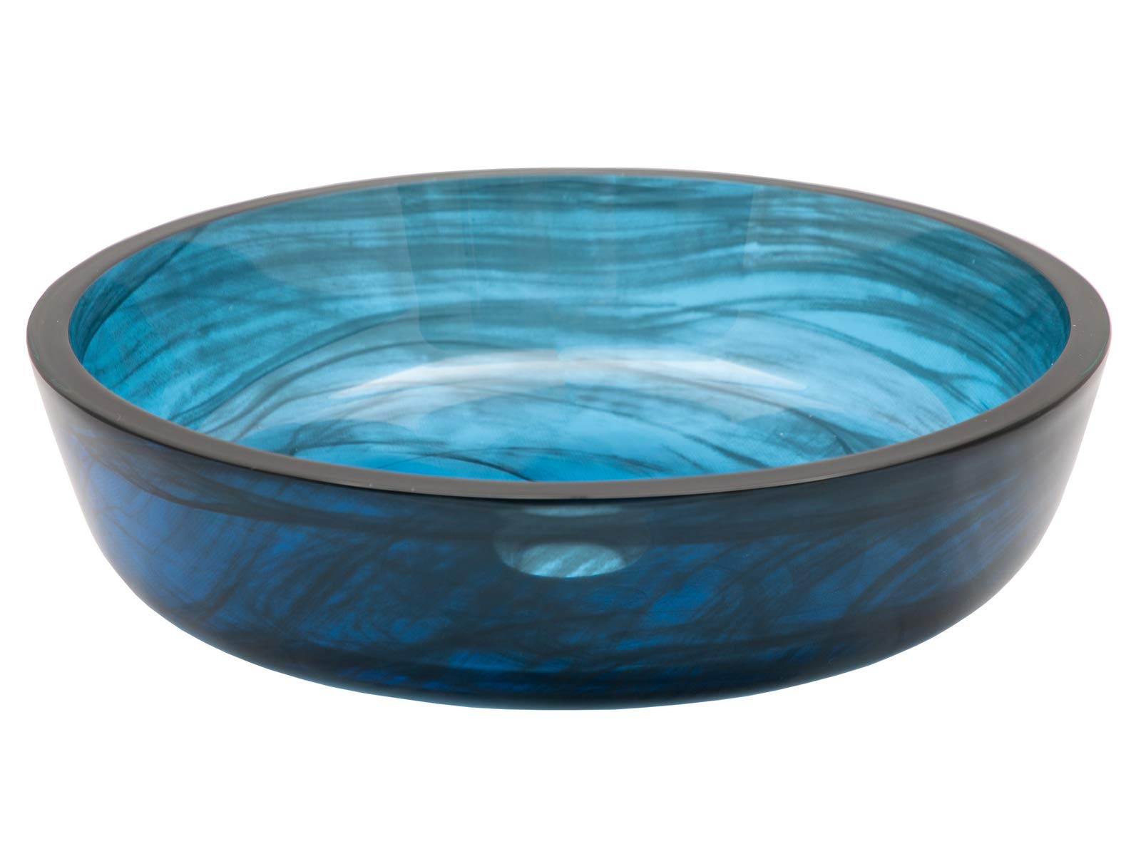 Transparent Dark Blue Mist Flat Bottom Glass Vessel Sink - Modern Bathroom Vanity Sink for Contemporary Home Decor