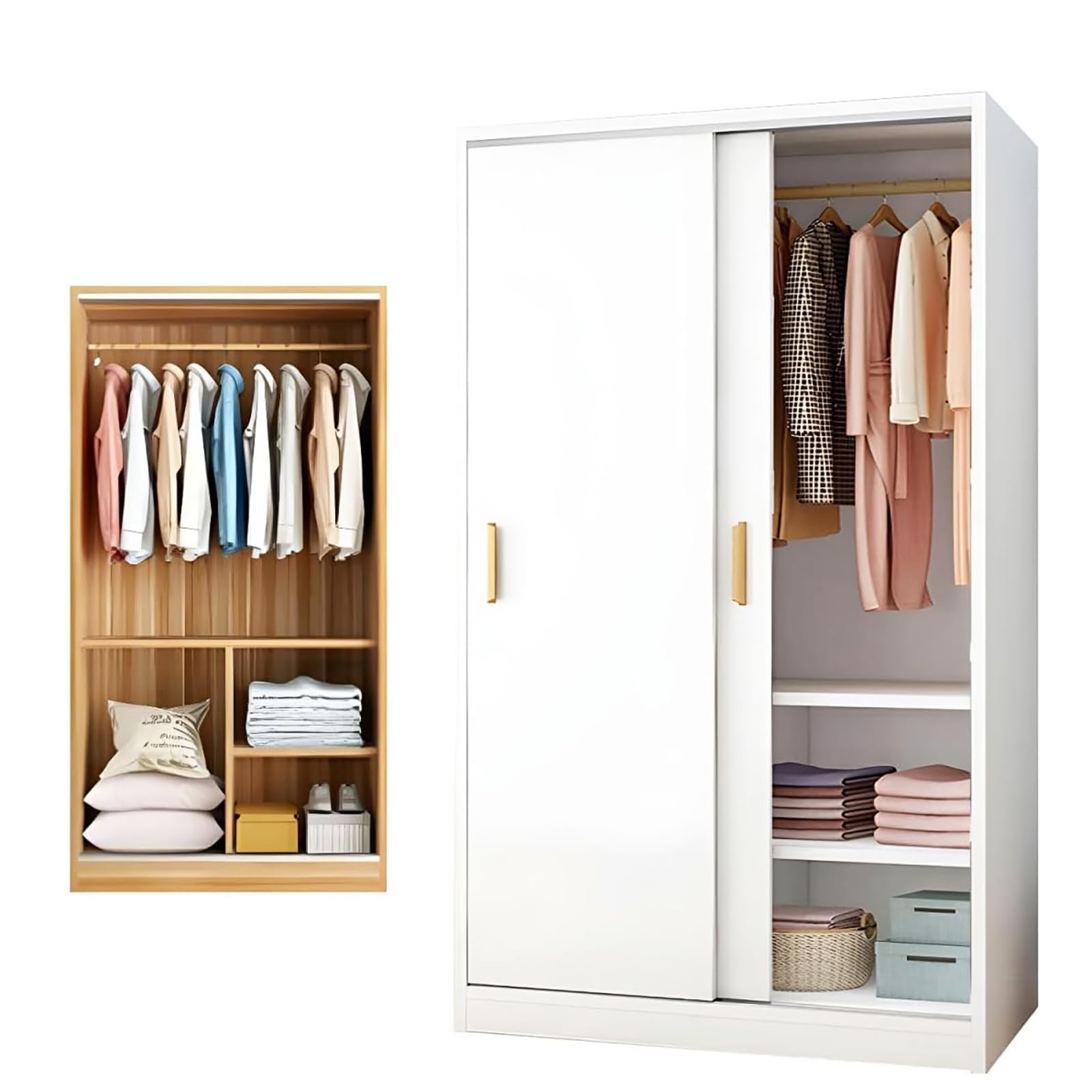 Freestanding Wooden Wardrobe Closet with Sliding Doors - 31.5