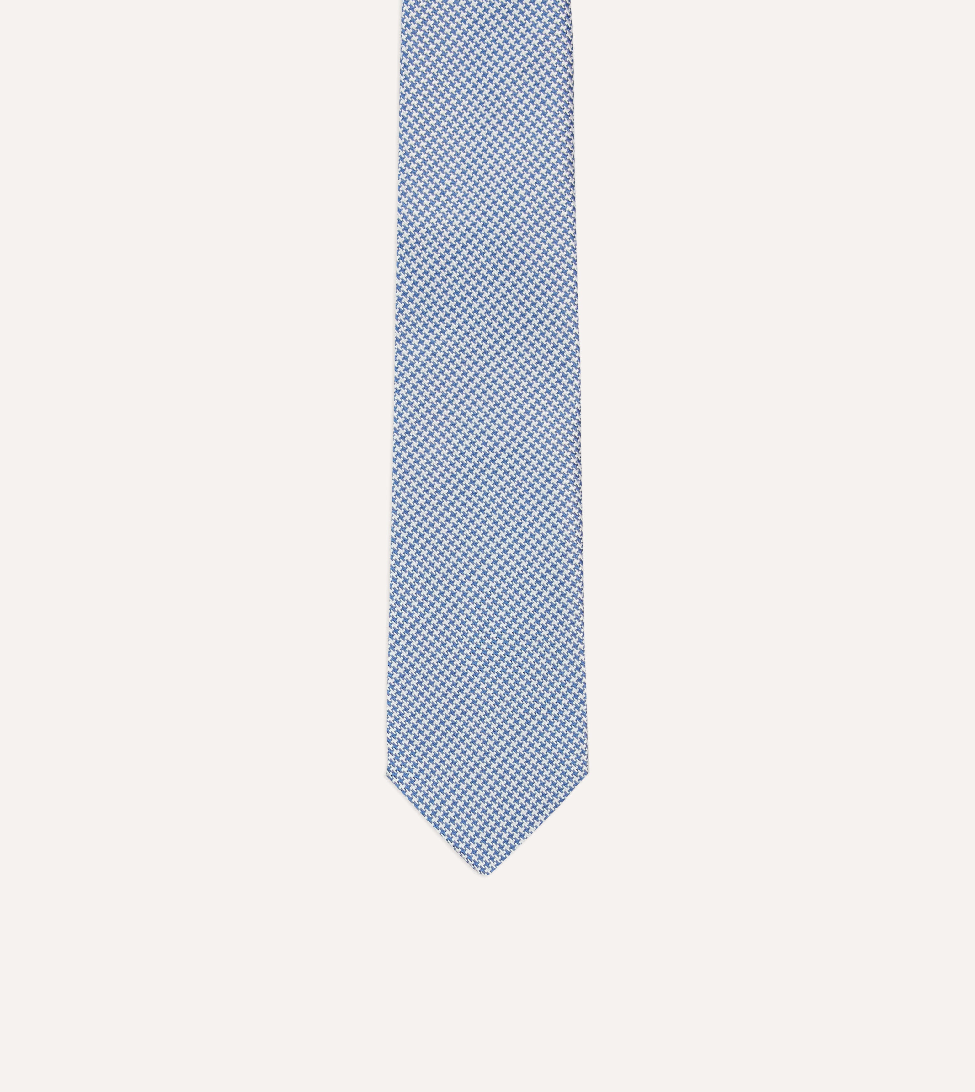 Premium Blue Houndstooth Mogador Silk Tipped Necktie for Men - Elegant Formal & Business Attire Accessory for Weddings, Office & Special Occasions