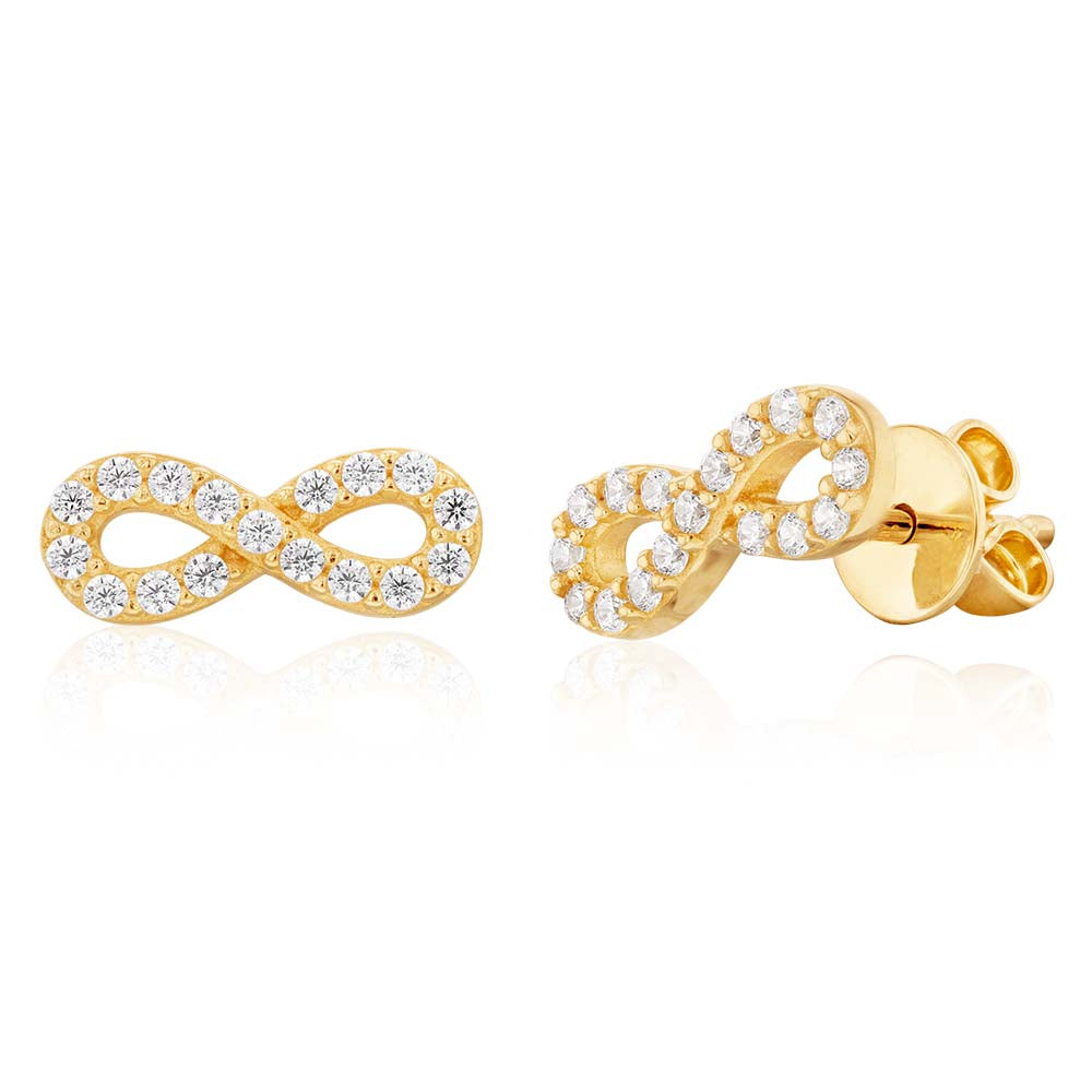 9ct Yellow Gold Everlasting Love Zirconia Infinity Stud Earrings for Women - Romantic Gift for Anniversary, Valentine's Day & Special Occasions