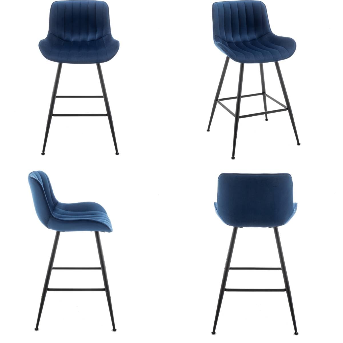 Luxury Bar Stools Set of 2 - 24 Inch Counter Height Upholstered Velvet Barstools for Kitchen Island, Home Bar & Pub | Blue Velvet Bar Chairs for Dining, Entertaining & Modern Decor