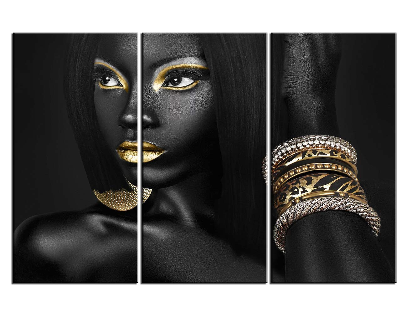 African American Woman Wall Art Canvas Painting - 48x32 Inch Black Beauty Portrait for Living Room, Bedroom, Salon & Bathroom Decor - Perfect for Home, Office & Commercial Spaces