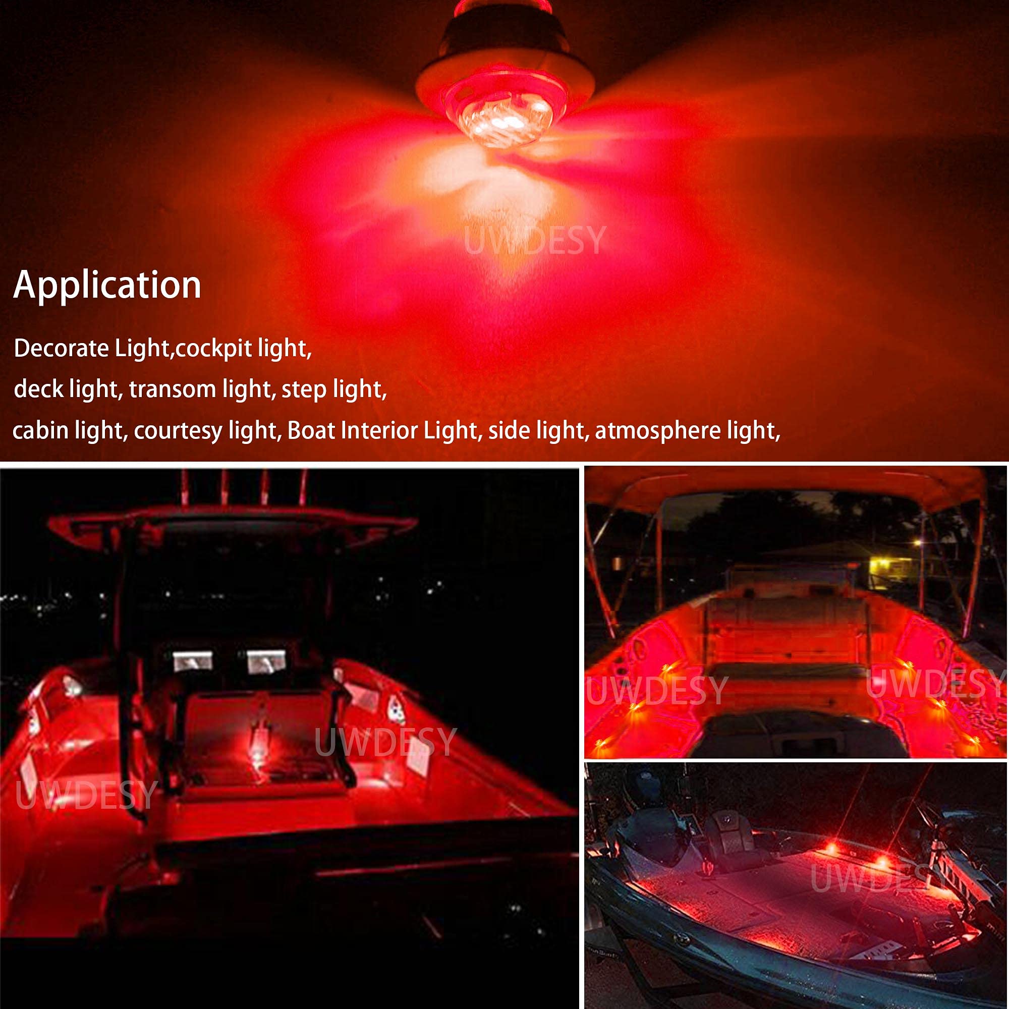 10 Pcs Red Waterproof Marine LED Lights - Round Boat Interior & Navigation Deck Lights for Yacht, Fishing Pontoon, Sailboat, Kayak | Perfect for Night Fishing & Cabin Lighting