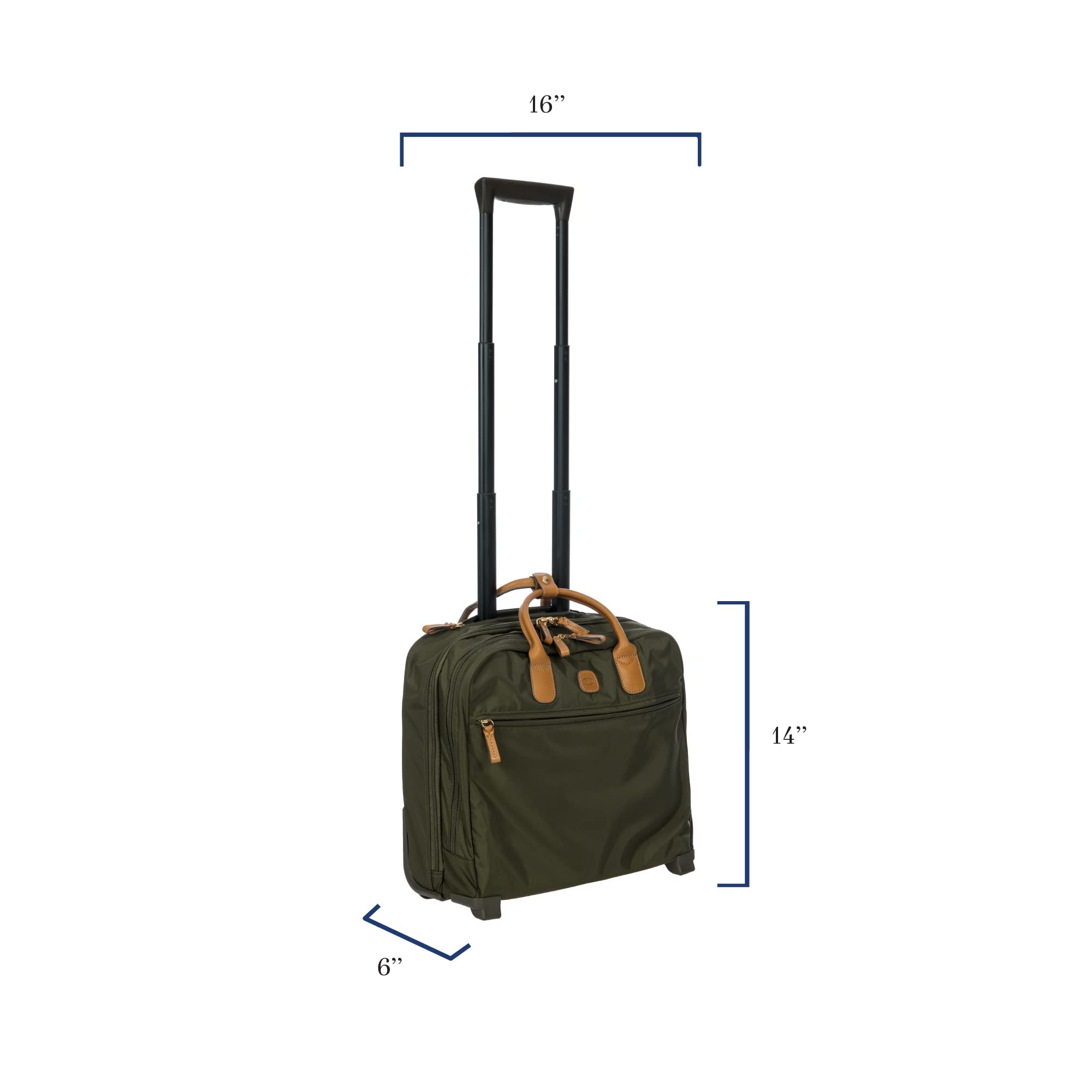 Bric's X-Bag X-Travel 2.0 14x15.5 Inch Rolling Carry On Luggage - Olive Green Pilot Business Laptop Bag for Air Travel & Business Trips
