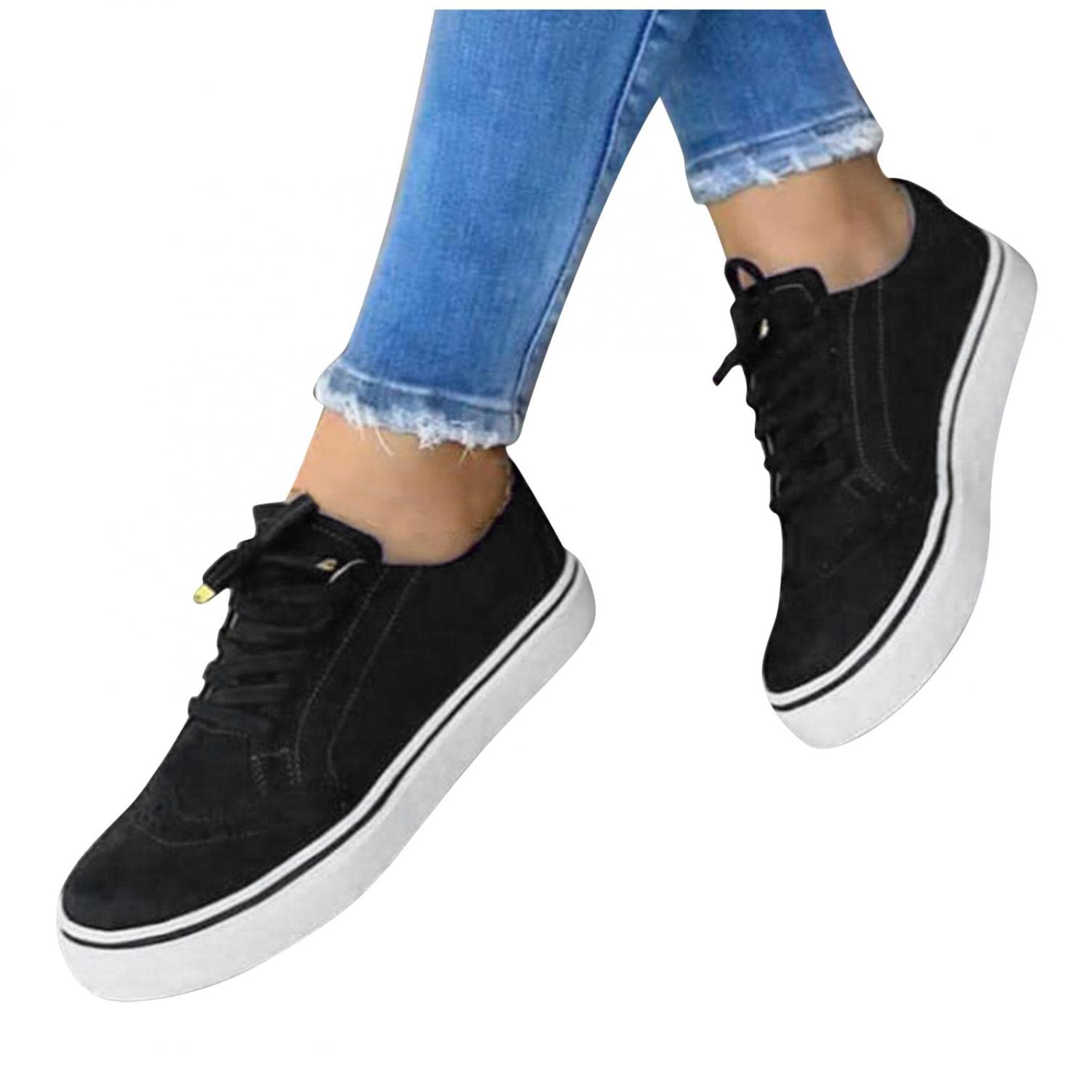 Women's Slip-On Black Sneakers with Air Cushion - Comfortable Loafers for Work, Gym, Travel & Daily Wear - Indoor/Outdoor Casual Dress Shoes for Women