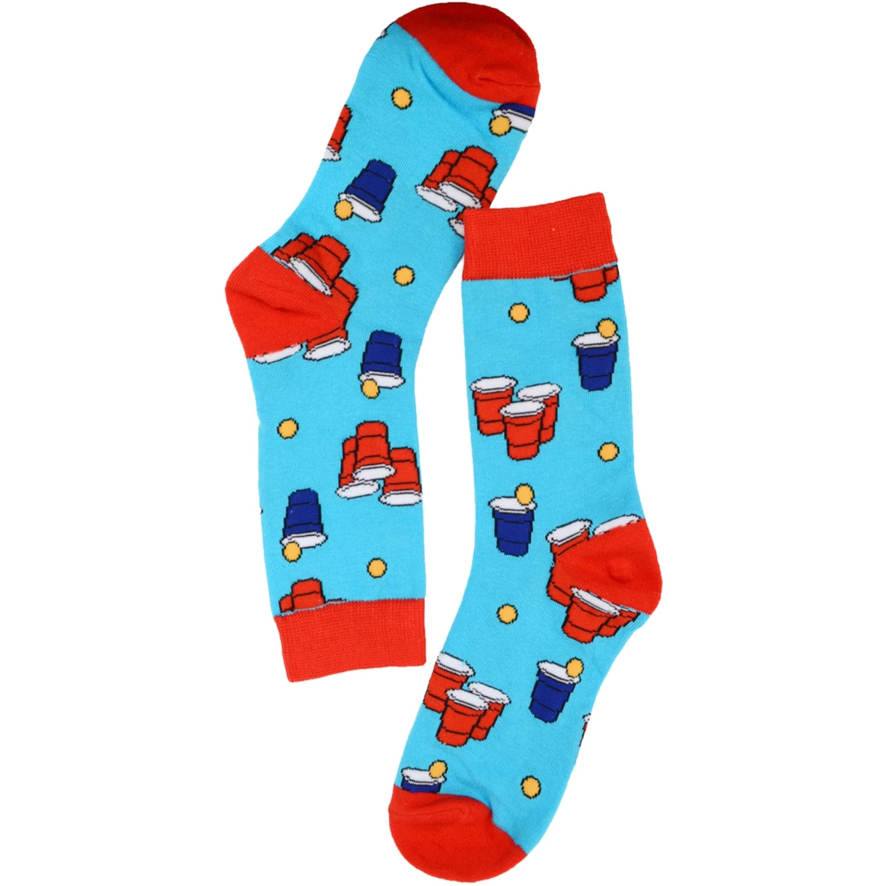 Women's Red and Blue Ping Pong Ball Pattern Novelty Crew Socks - Fun Sports-Themed Casual Wear for Tennis, Table Tennis & Gift Giving