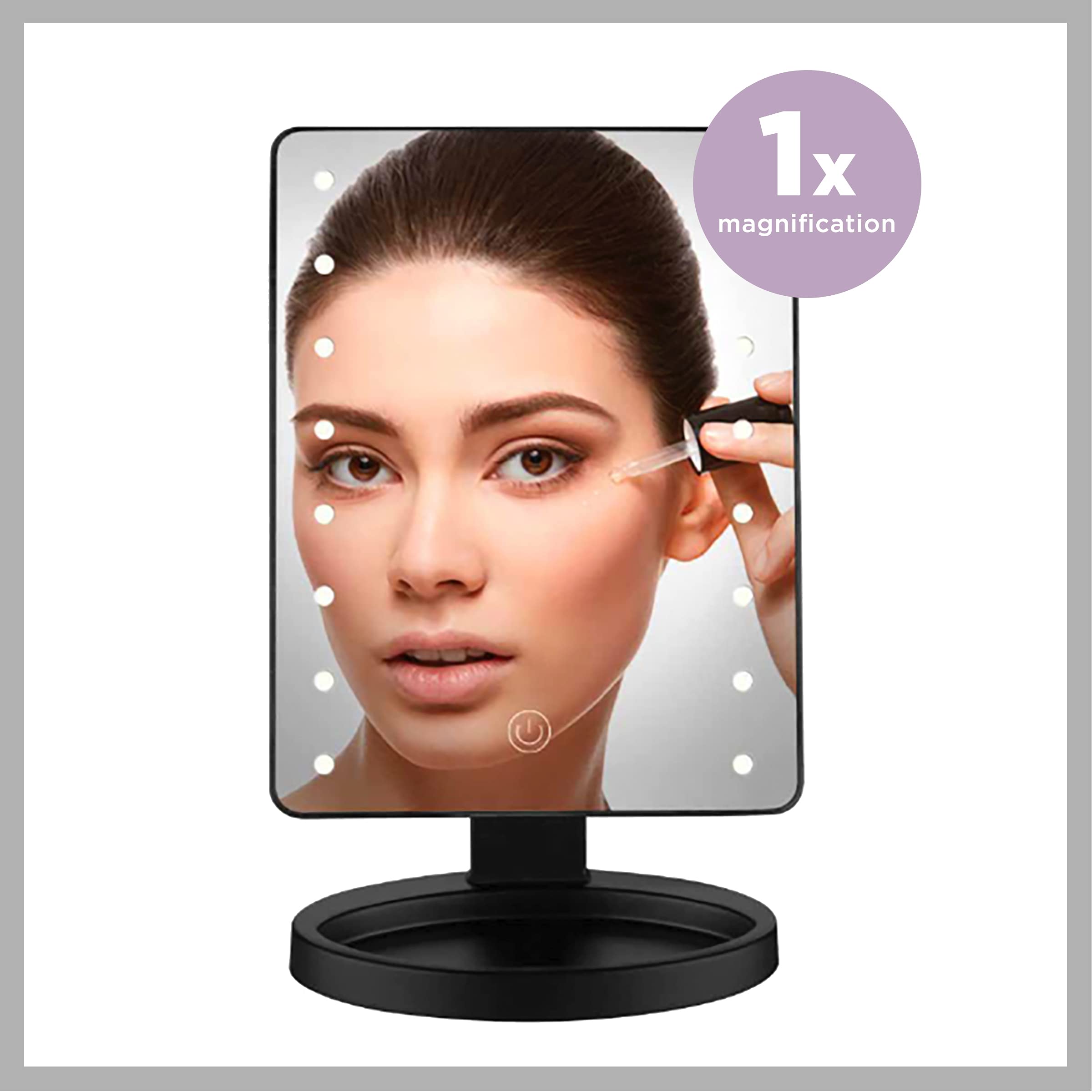 Conair Lighted Makeup Mirror with LED Lights & Storage Base - Battery Operated Black Vanity Mirror for Bedroom, Bathroom & Dressing Room
