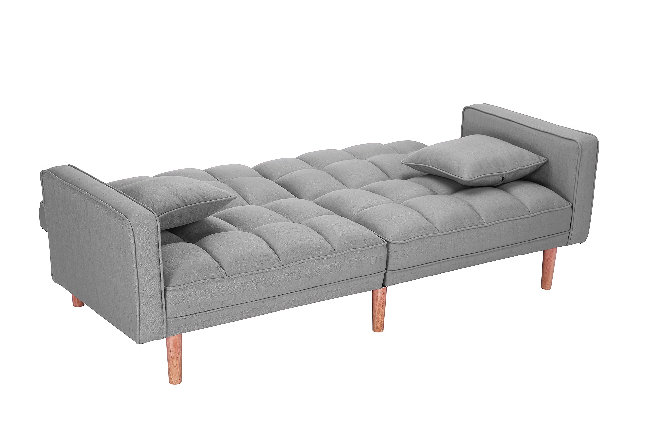 Convertible Futon Sofa Bed - Modern Linen Upholstered Folding Sleeper Sofa with 2 Pillows, 75