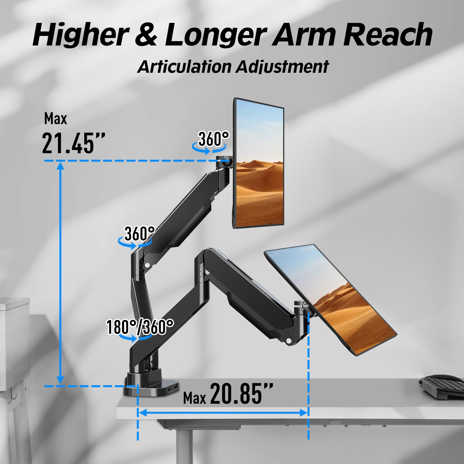 MOUNTUP Dual Monitor Stand for 13-39 Inch Screens - Adjustable Gas Spring Arms, Holds 4.4-33 lbs, VESA Compatible Desk Mount with USB Port - Perfect for Home Office, Gaming Setup & Workstation Ergonomics