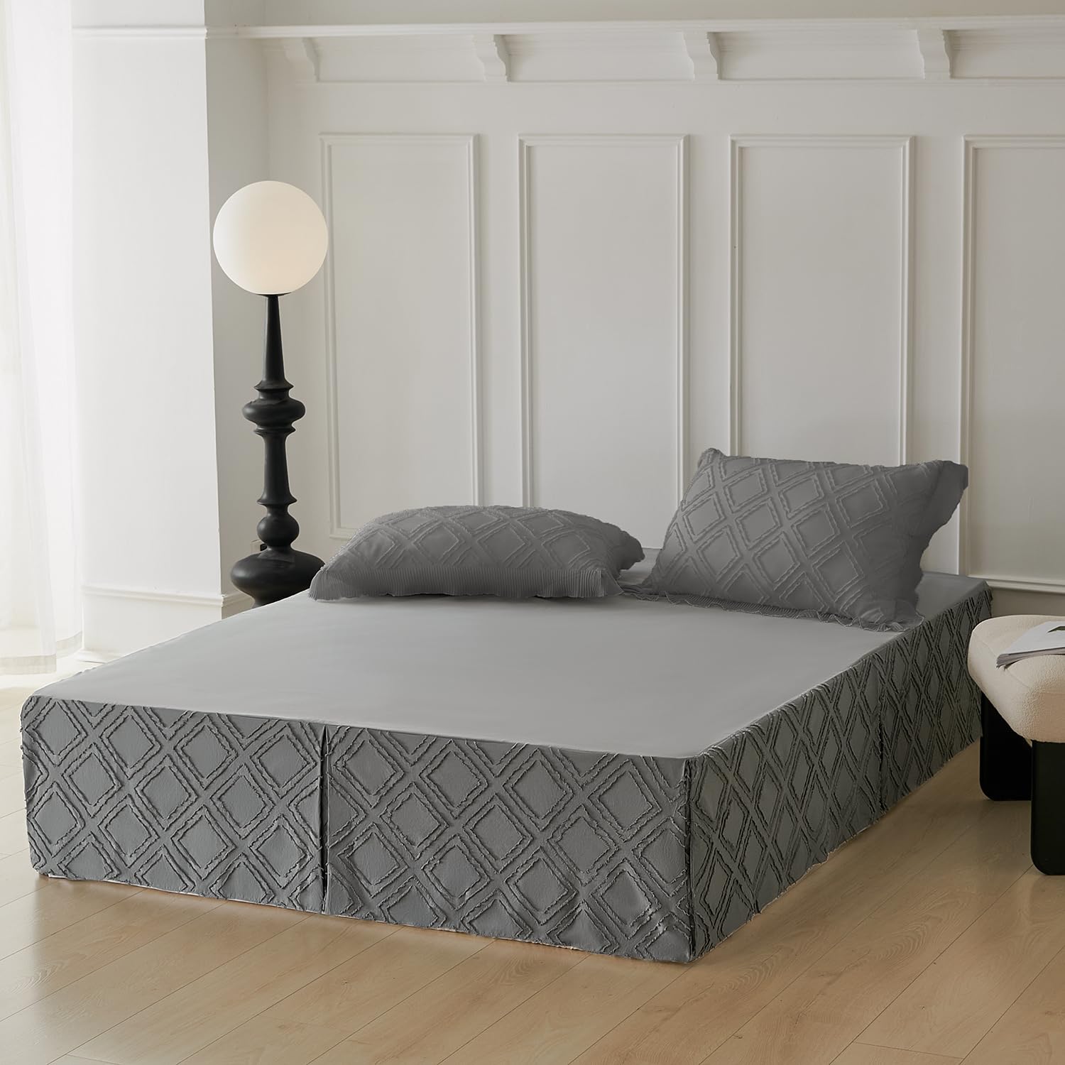 Queen Size Bed Skirt - 14 Inch Drop Hotel Quality Pleated Bed Skirt | Brushed Microfiber Wrinkle & Fade Resistant | Perfect for Master Bedroom, Guest Room & Luxury Hotel Decor (Grey)
