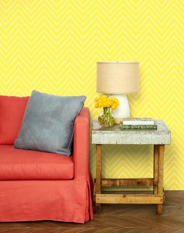Frances Chevron Wallpaper by Wallshoppe - Daffodil Yellow Geometric Pattern Peel & Stick Wallpaper for Bedroom, Living Room, and Nursery Decor