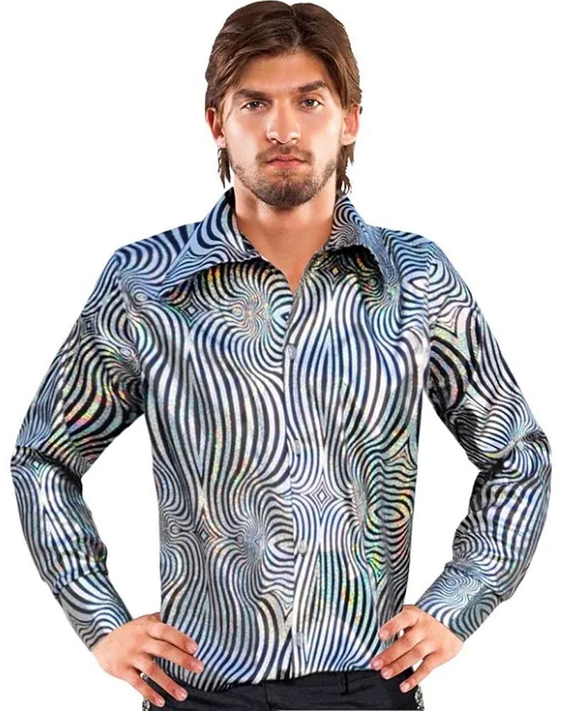 Vintage 70s Silver Disco Shirt for Men - Retro Party Shirt for Disco Nights, Halloween Costume & 70s Theme Parties