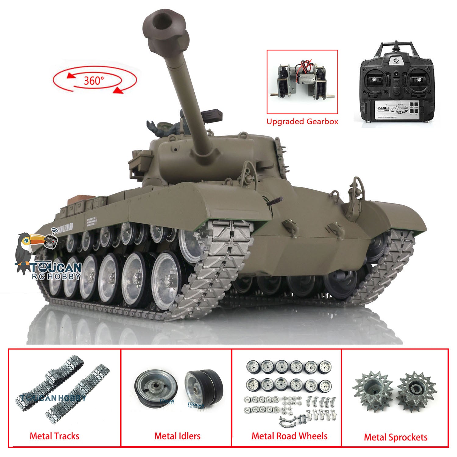 Henglong 1/16 Scale 7.0 Customized M26 Pershing RTR RC Tank with 360° Rotating Turret, Metal Tracks & Smoke Effect - Ready-to-Run Remote Control Military Vehicle for Collectors & Battle Simulation