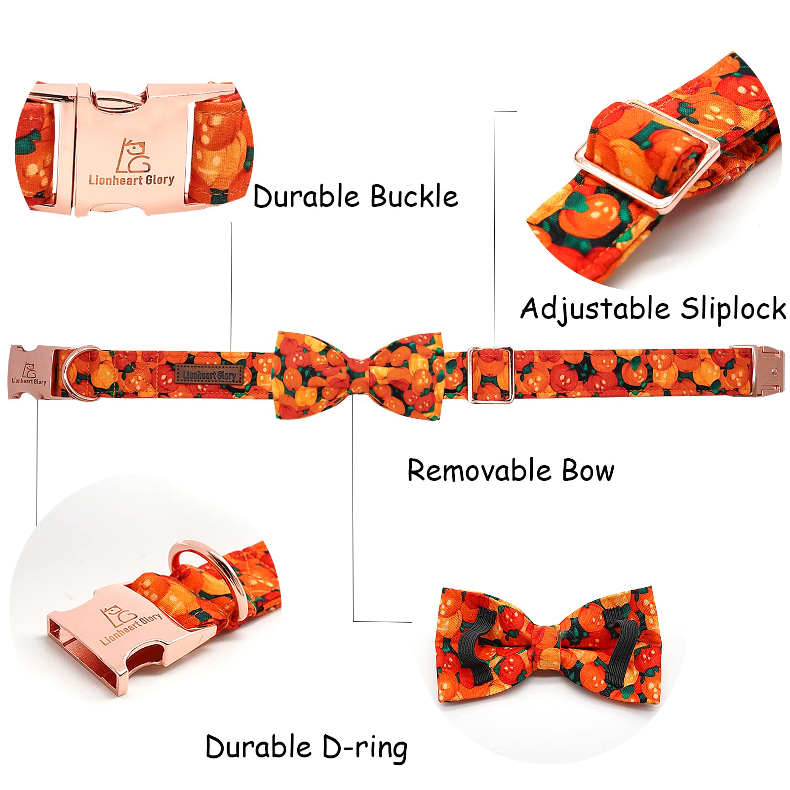 Premium Adjustable Heavy Duty Dog Collar with Bowtie - Lionheart Glory Halloween Pet Collar for Small Dogs | Durable Nylon Puppy Necklace for Daily Walks, Costume Parties & Outdoor Adventures