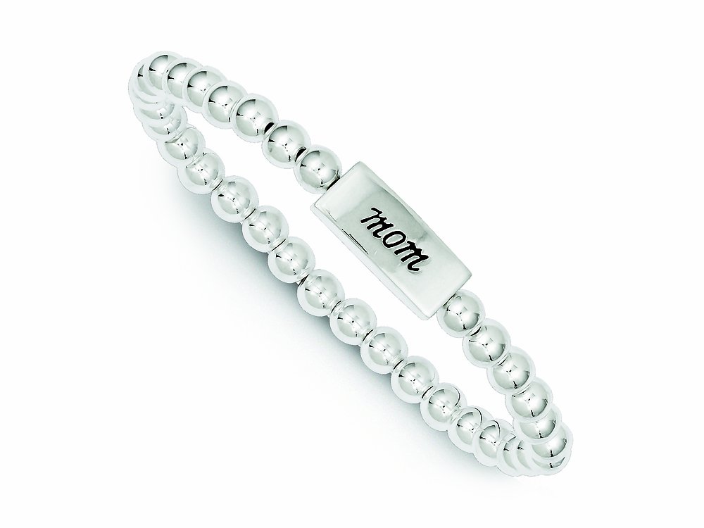 Sterling Silver Enameled Mom Stretch Bracelet - Elegant & Adjustable Jewelry Gift for Women - Perfect for Mother's Day, Birthday & Anniversary Celebrations