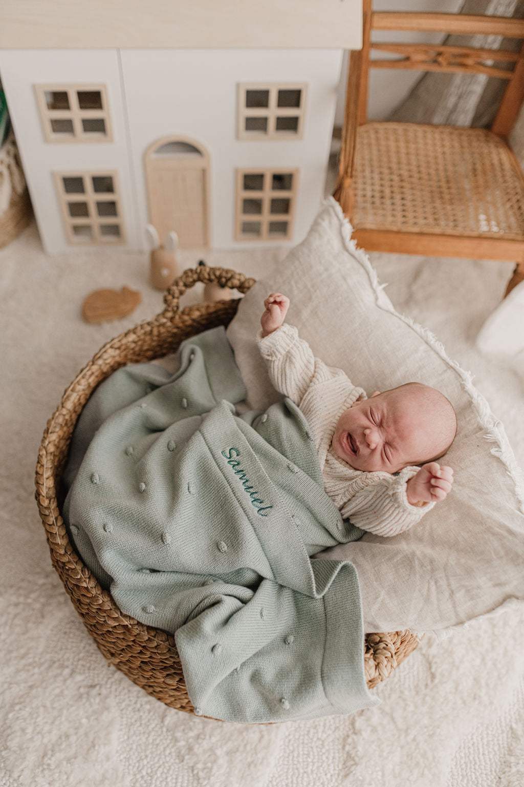 Personalized Baby Blanket - Soft Bobble Blue Knit Blanket for Newborns | Perfect for Nursery, Swaddling & Photo Props