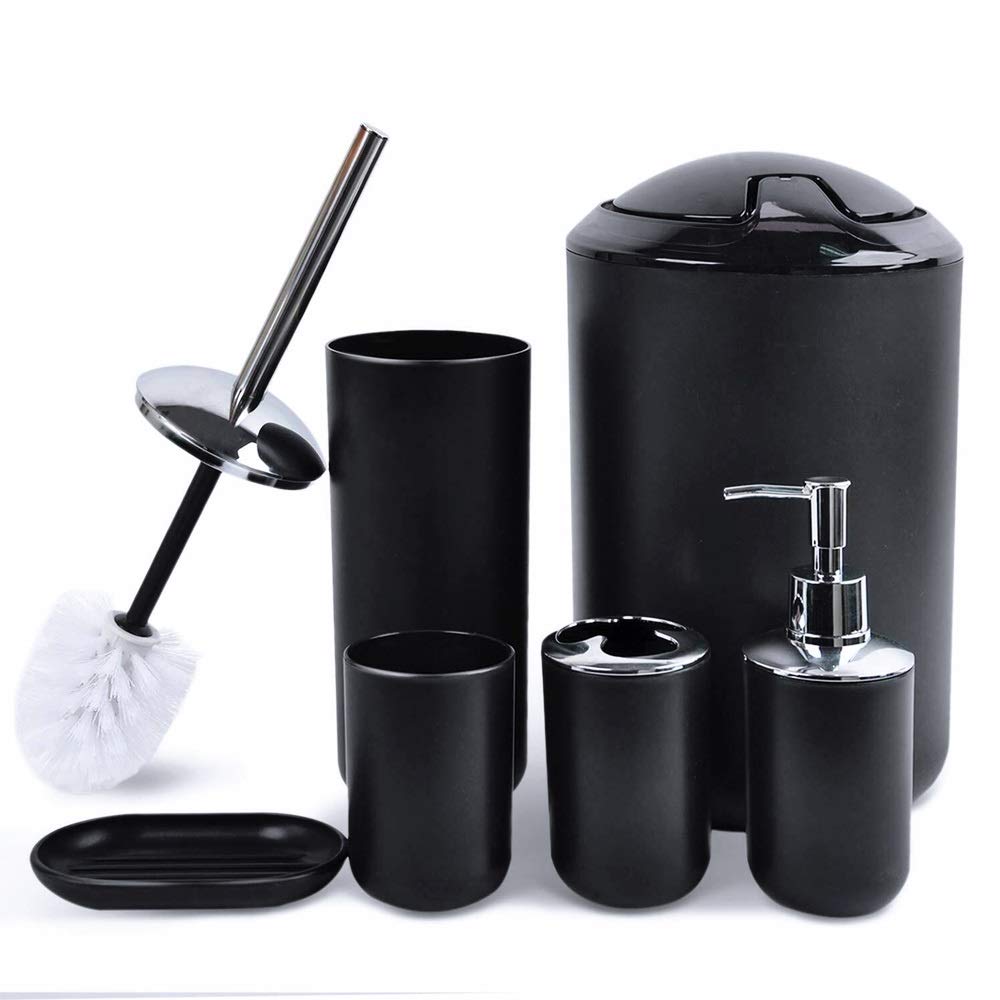 Premium 6-Piece Black Bathroom Accessories Set - Modern Vanity Organizer with Soap Dispenser, Toothbrush Holder & More - Perfect for Spa-Like Bathroom Decor & Countertop Organization