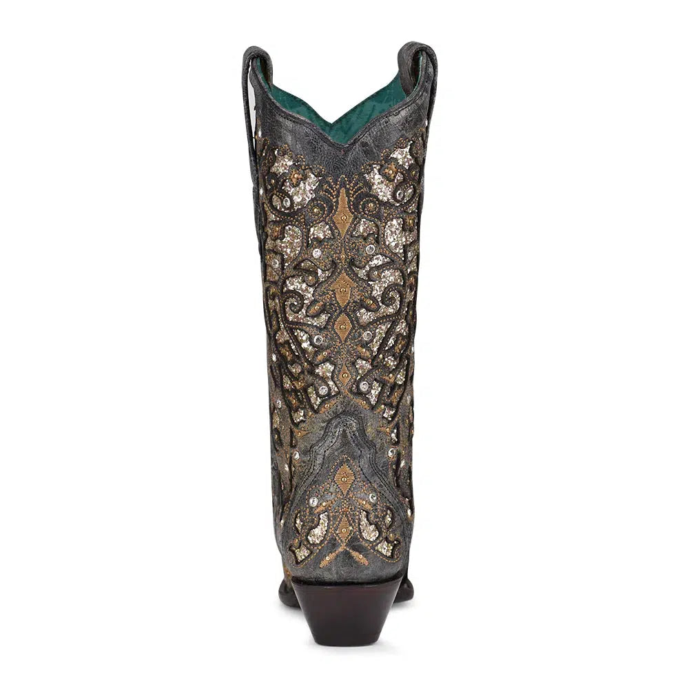 Women's Black Western Cowgirl Leather Boots with Sequins & Crystals - Stylish Tall Riding Boots for Country Dance, Rodeo & Cowgirl Fashion
