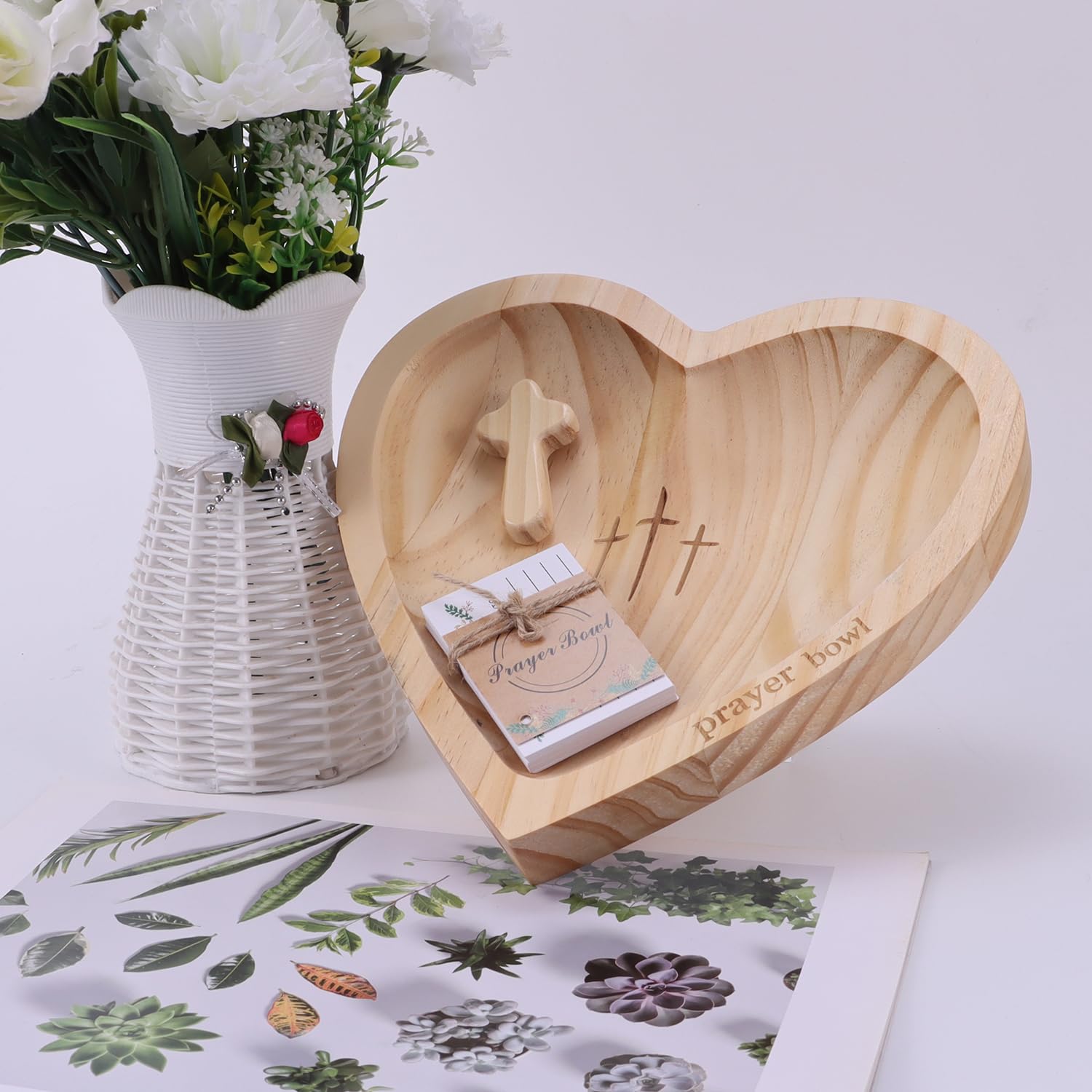 Handmade Resin Heart Dough Bowl with 24 Inspirational Prayer Cards & Pocket Cross - 9