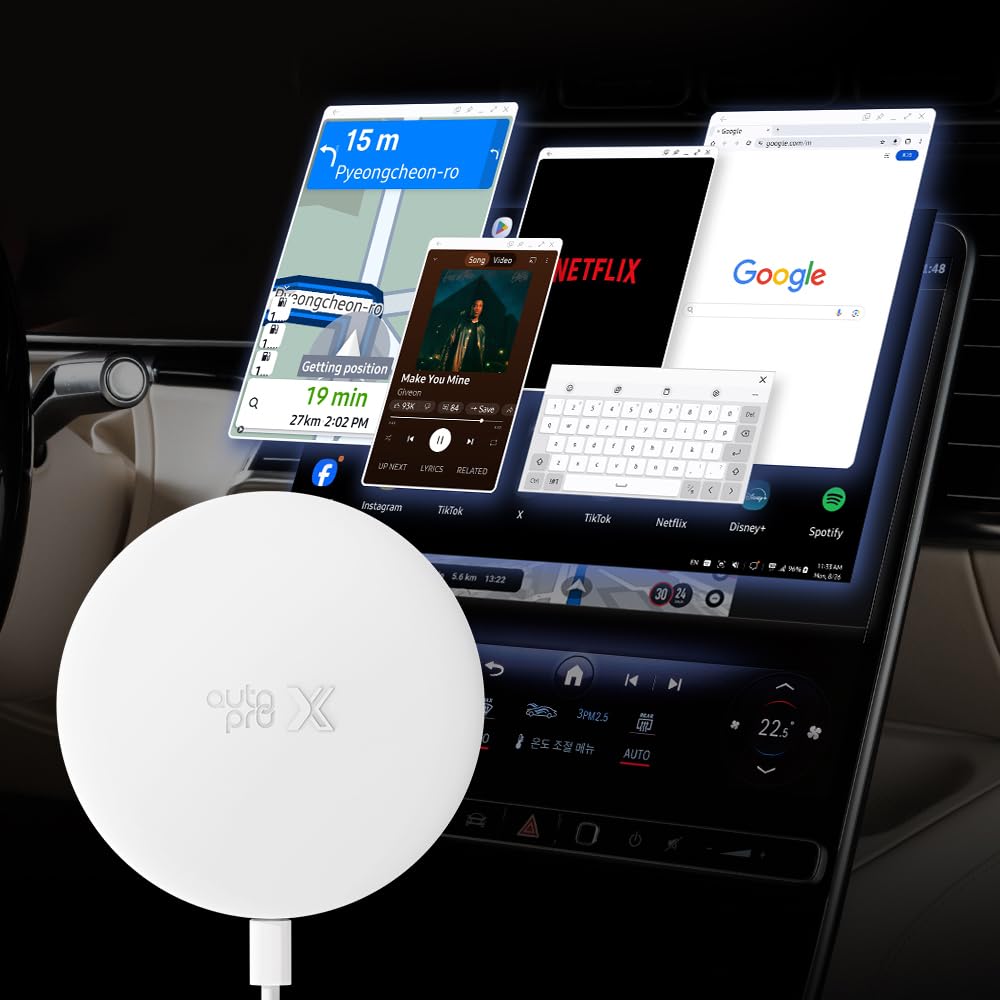 AutoPro X Wireless Android Auto Adapter for Samsung - Seamless DeX Integration, Netflix, YouTube & TikTok Streaming - Instant Phone App Access - Perfect for Road Trips & In-Car Entertainment
