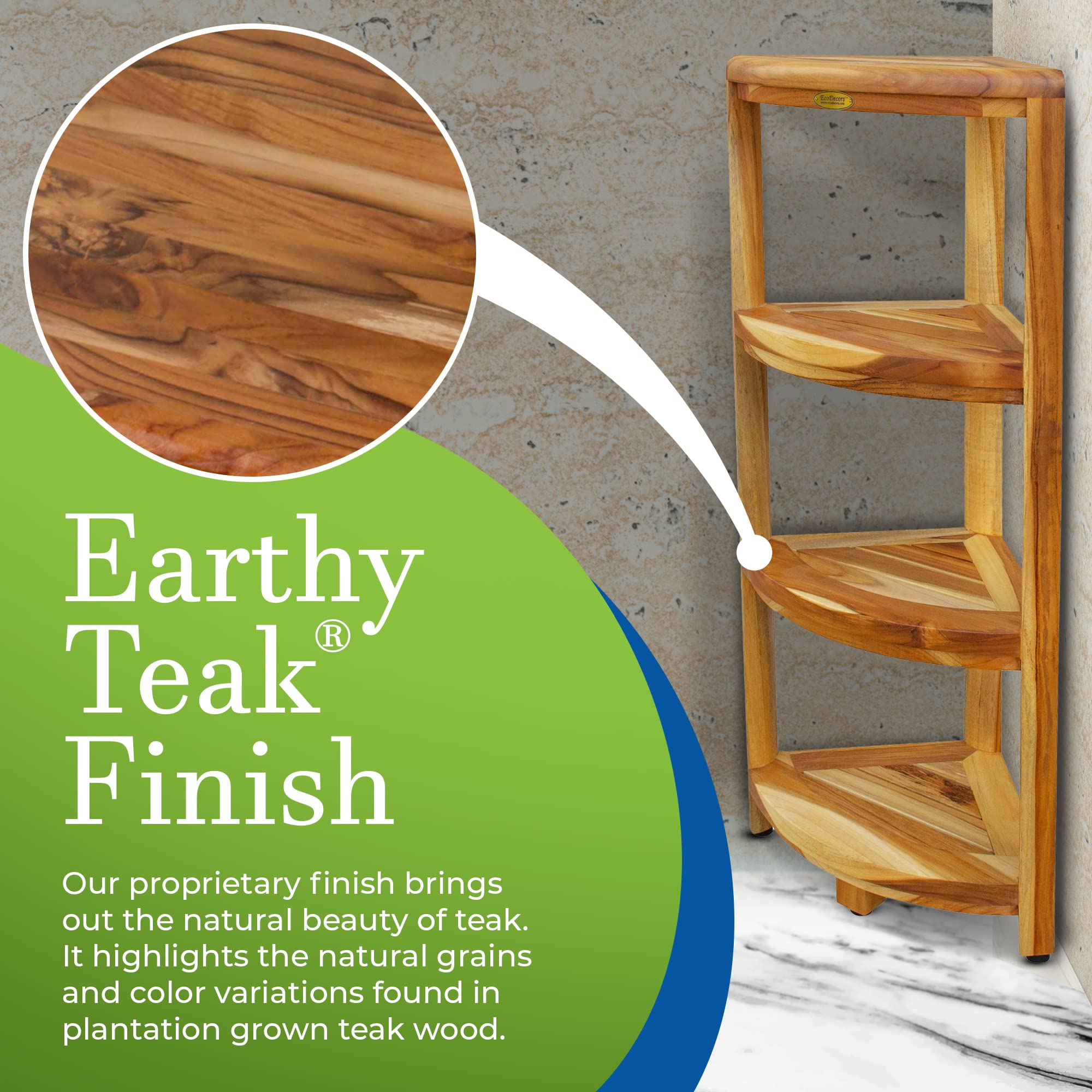 Waterproof Teak Wood Shower Bench Stool with 4-Tier Natural Shelf - Bathroom Storage Organizer for Safety & Accessories | Ideal for Small Spaces, Elderly Safety & Spa-Like Shower Experience