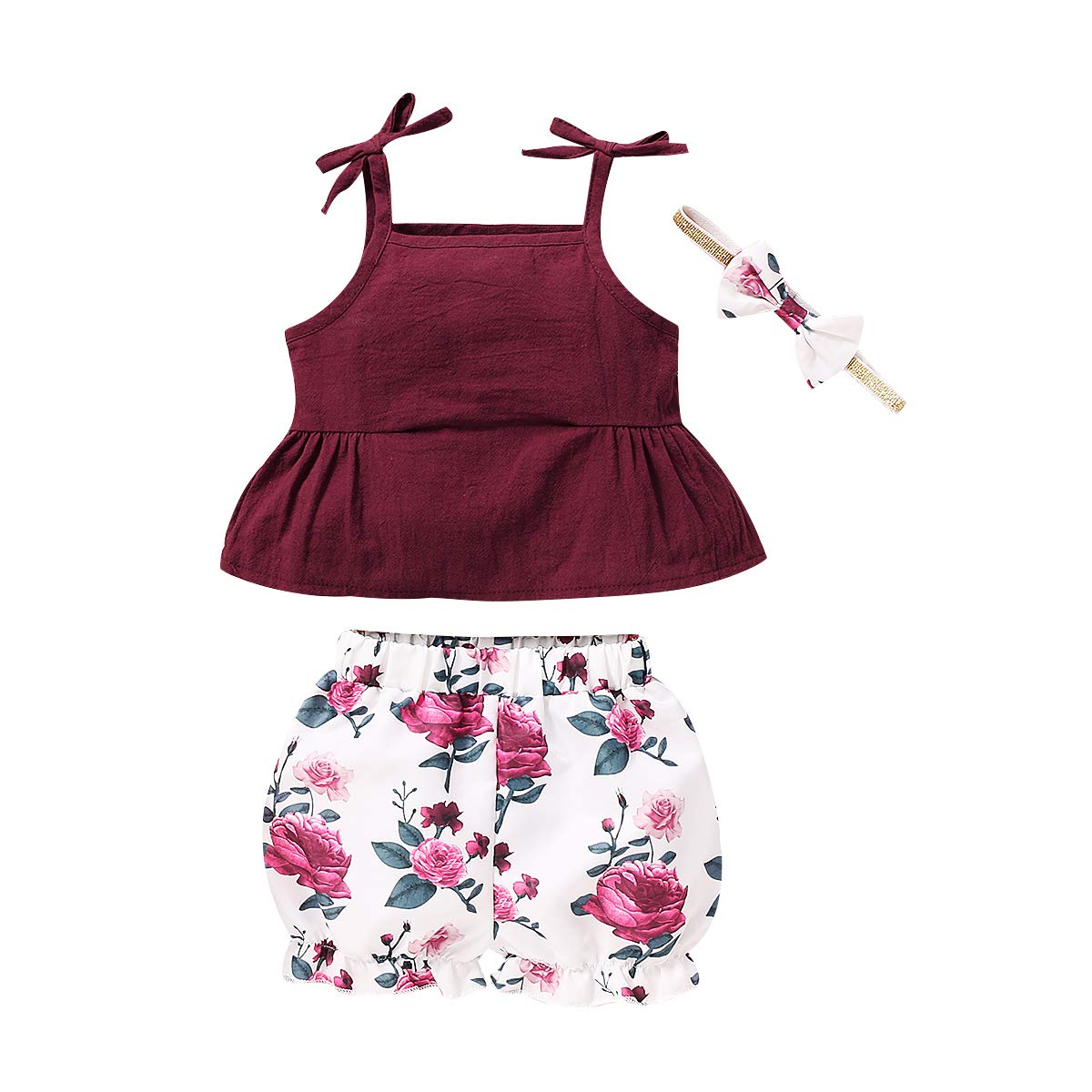 Newborn Baby Girl Summer Outfit Set - Halter Ruffle Crop Top & Floral Bloomers Shorts | Cute Infant Clothes for Photoshoot, Beach & Playtime