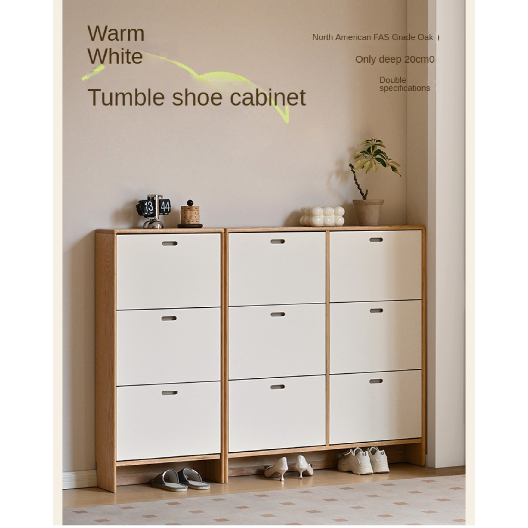 Birch Solid Wood Ultra Thin Shoe Cabinet - Space Saving Entryway Storage Organizer for Shoes, Boots & Accessories | Perfect for Small Apartments, Hallways & Closets