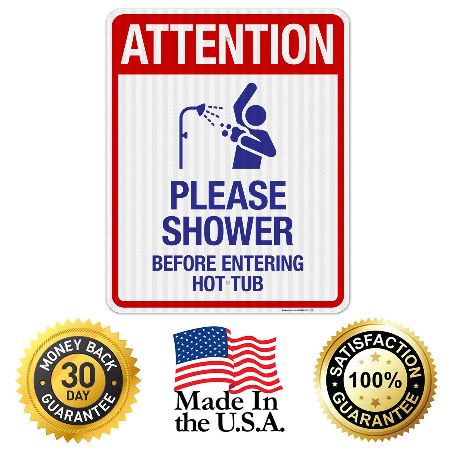 3M EGP Reflective Aluminum Pool Sign - 24x30 Inches, Fade Resistant for Indoor/Outdoor Use | 'Attention Please Shower Before Entering' Sign | Made in USA | Perfect for Swimming Pools, Gyms & Public Restrooms