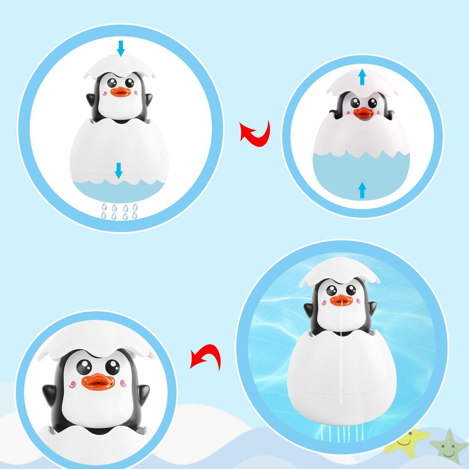 Iwobi Penguin Egg Bath Toy - Fun Water Spray & Rain Shower Toy for Babies & Toddlers | Bathtime Sensory Play & Early Learning