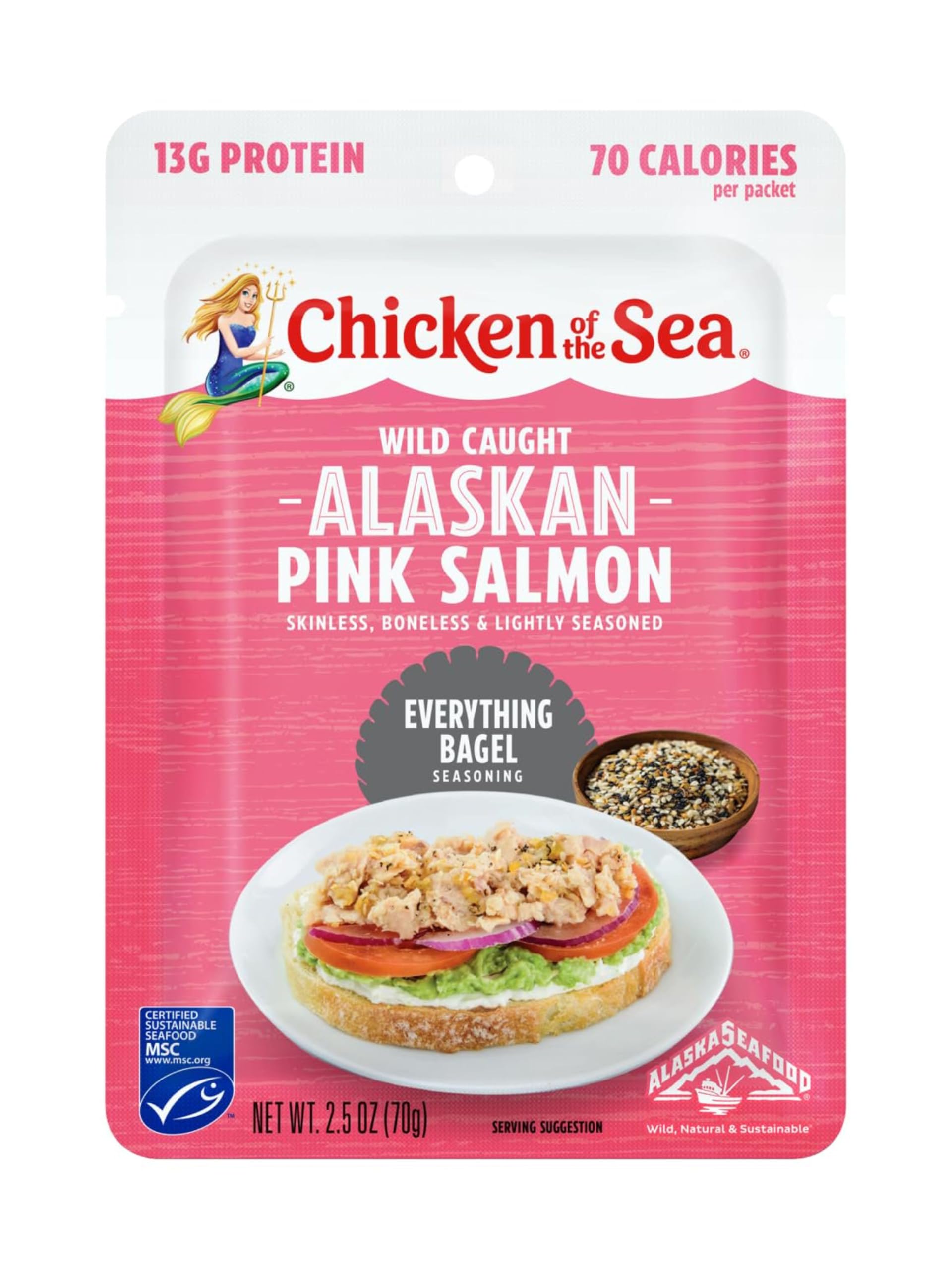 Premium Wild Alaskan Pink Salmon with Everything Bagel Seasoning - 2.5 oz (5-Pack Bundle) | Perfect for Bagels, Salads, Avocado Toast & Meal Prep