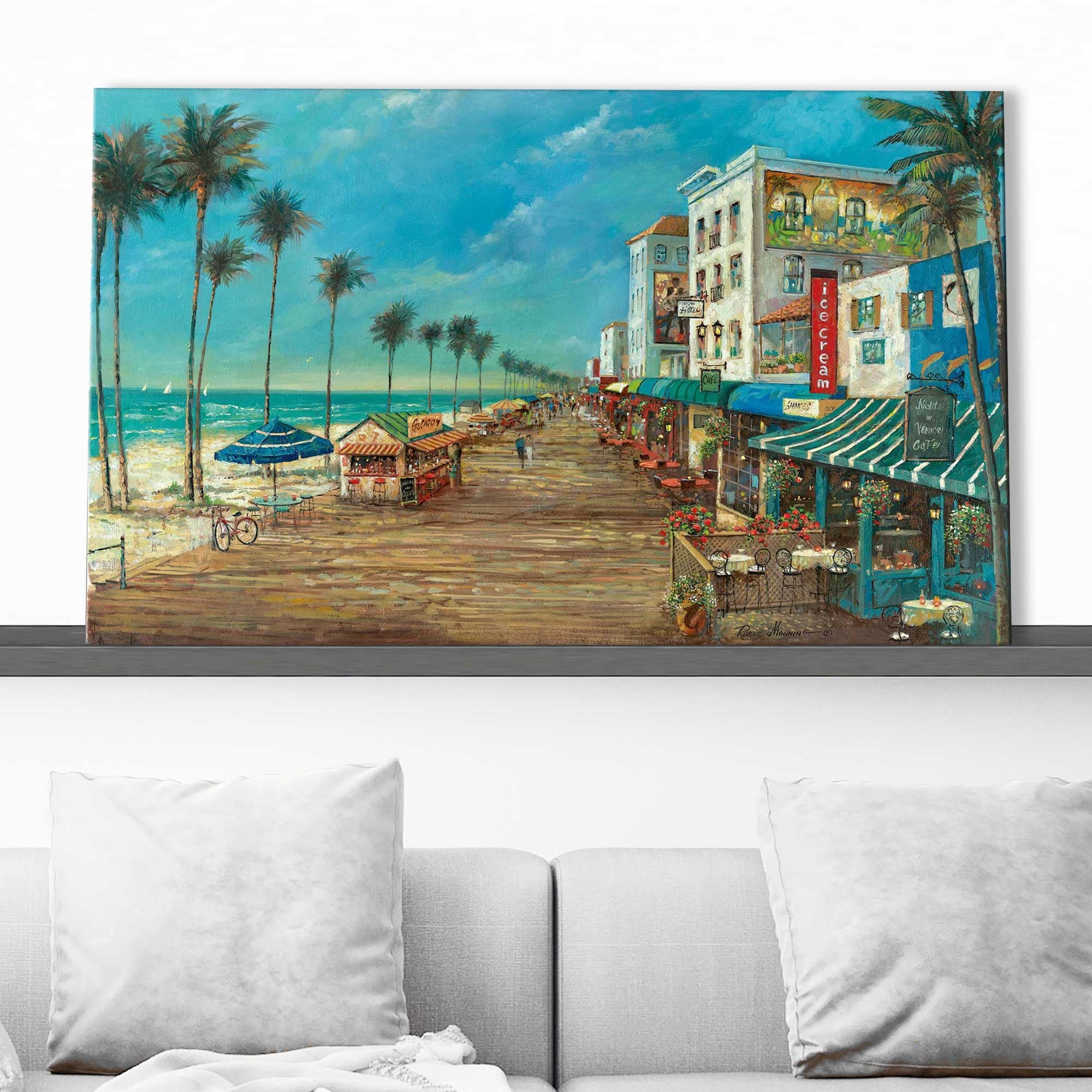 Ruane Manning 'A Day On The Boardwalk' Canvas Wall Art Print - Coastal Beach Decor for Living Room, Bedroom & Office