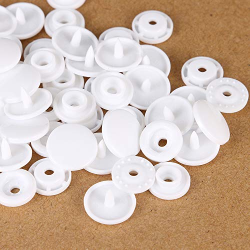 BaoQiu 200 Sets White Plastic Snap Buttons T5 Size 20 (1/2