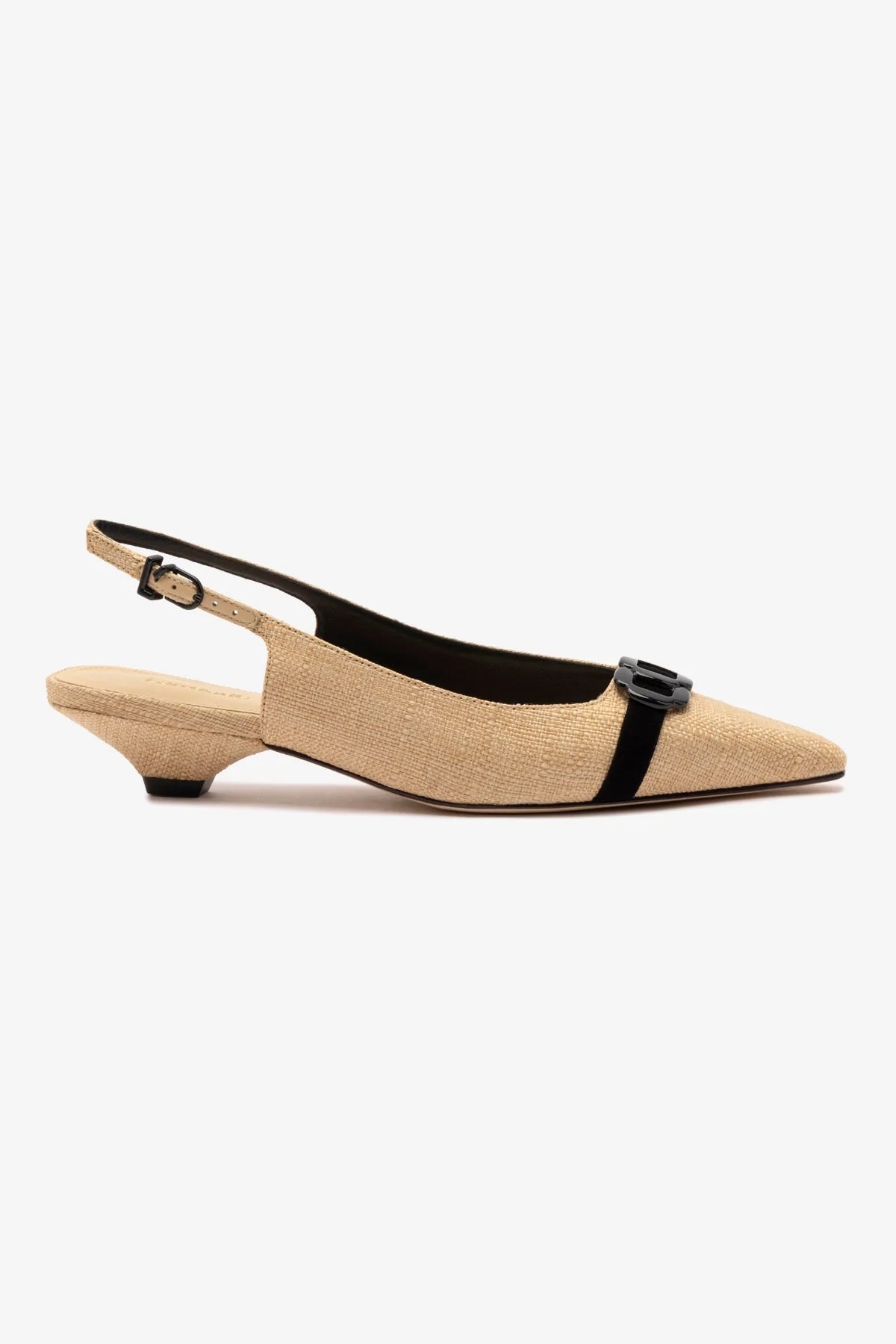 Franca Pump in Beige Raffia with Black Trimming - Comfortable Women's Sandals for Summer, Beach, and Casual Outings