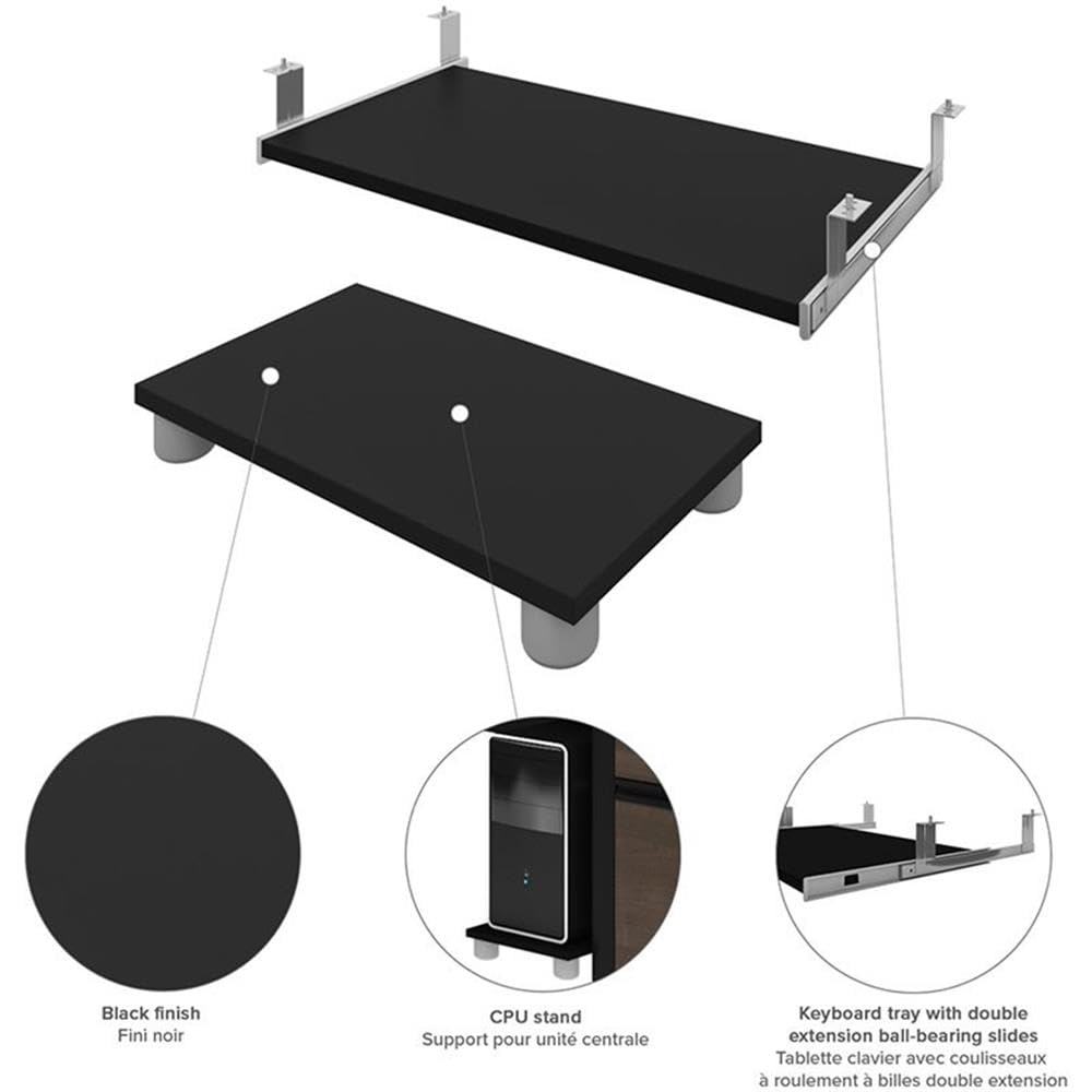 Pemberly Row 5-Piece L-Shaped Computer Desk with Hutch in Antigua and Black - Home Office Furniture for Small Spaces, Gaming & Workstation Setup