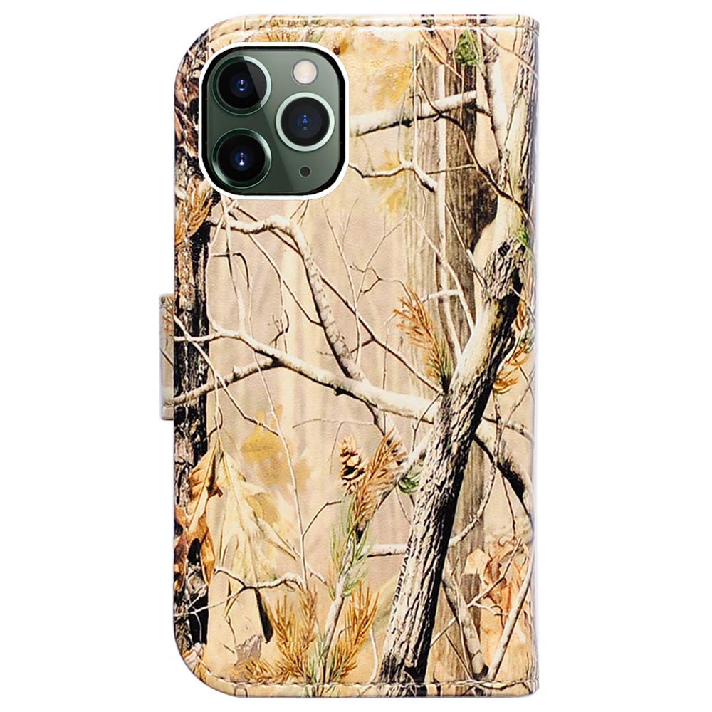 **Premium Camo Tree PU Leather Wallet Case for iPhone 11 Pro Max – Flip Folio Cover with Credit Card Slots, ID Holder & Wrist Strap | Stylish & Functional for Daily Use, Travel & Business**