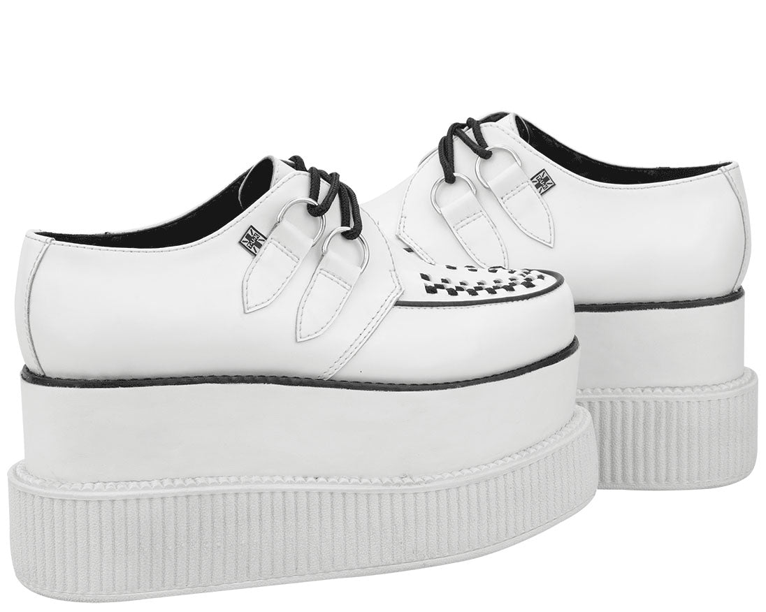 T.U.K White Leather 3x Sole Viva Mondo Creeper Shoes for Women - Chunky Platform Sneakers for Punk, Gothic & Alternative Fashion - Perfect for Concerts, Clubbing & Street Style