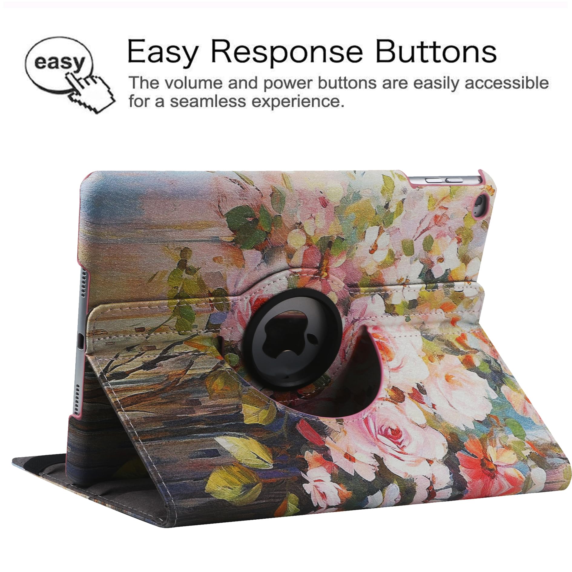 Premium 360° Rotating Stand Case for iPad 9.7 (2018/2017 6th/5th Gen), iPad Air 2 & iPad Air - Multi-Angle Viewing, Auto Sleep/Wake Function (Blooming Flowers Design) - Perfect for Work, Study & Entertainment