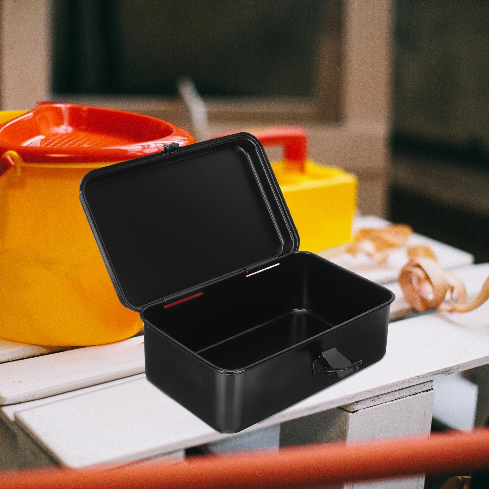 DOITOOL Small Metal Tool Box - Portable Steel Tool Organizer with Metal Latch Closure, 7.86x4.91x3.07in - Compact Hip Roof Design for Home, Garage & Workshop Tool Storage (Black) - Perfect for DIY Projects, Car Repair & Professional Use