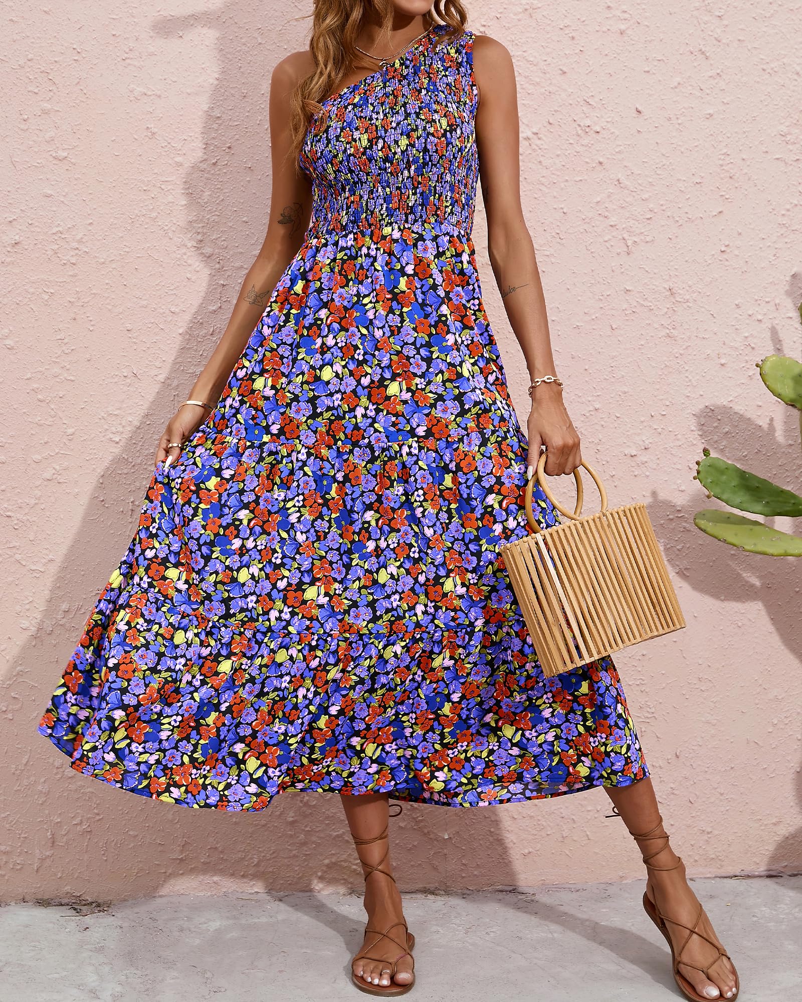 BTFBM Women's One Shoulder Floral Maxi Dress - Sleeveless High Waist Boho Beach Dress for Summer 2025 | Perfect for Casual Wear, Vacations & Outdoor Events