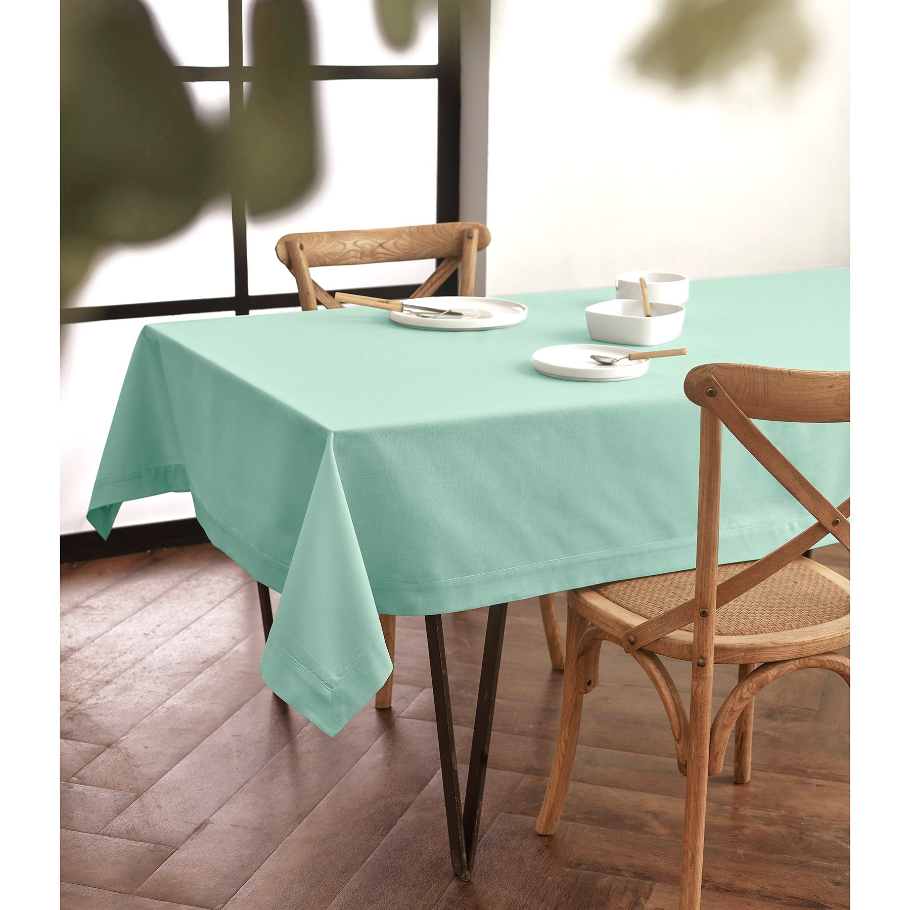 Premium Dru Cotton Linen Tablecloth - 60x90 Inch Natural Woven Table Cover for Dining, Kitchen & Outdoor Picnics - Washable & Wrinkle-Resistant