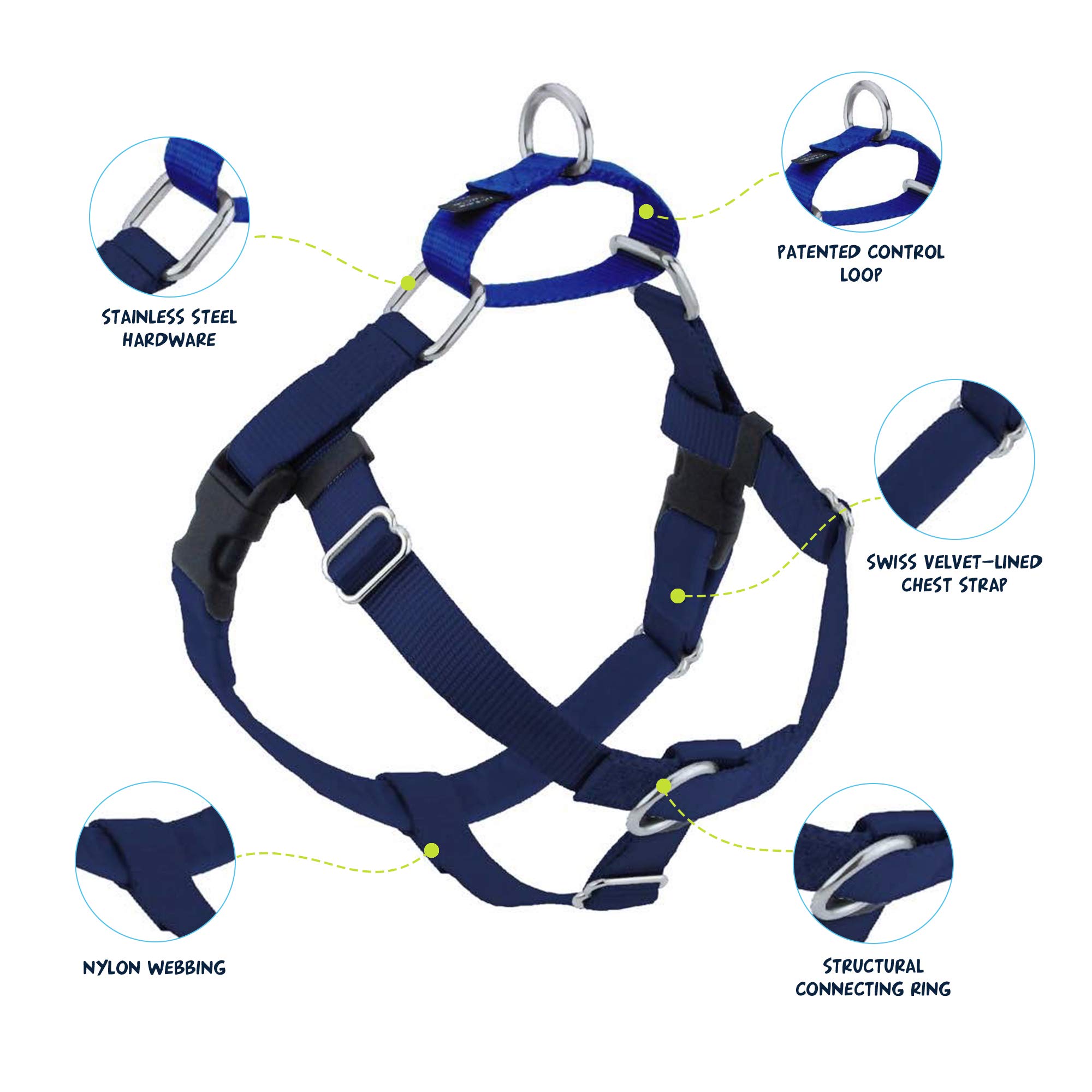 2 Hounds Design Freedom No Pull Dog Harness - Adjustable Pet Harness and Leash Set for Easy Walking & Comfortable Control - Fits Small, Medium & Large Dogs - Navy Blue Solid Color - Made in USA - Perfect for Training, Hiking, and Daily Walks
