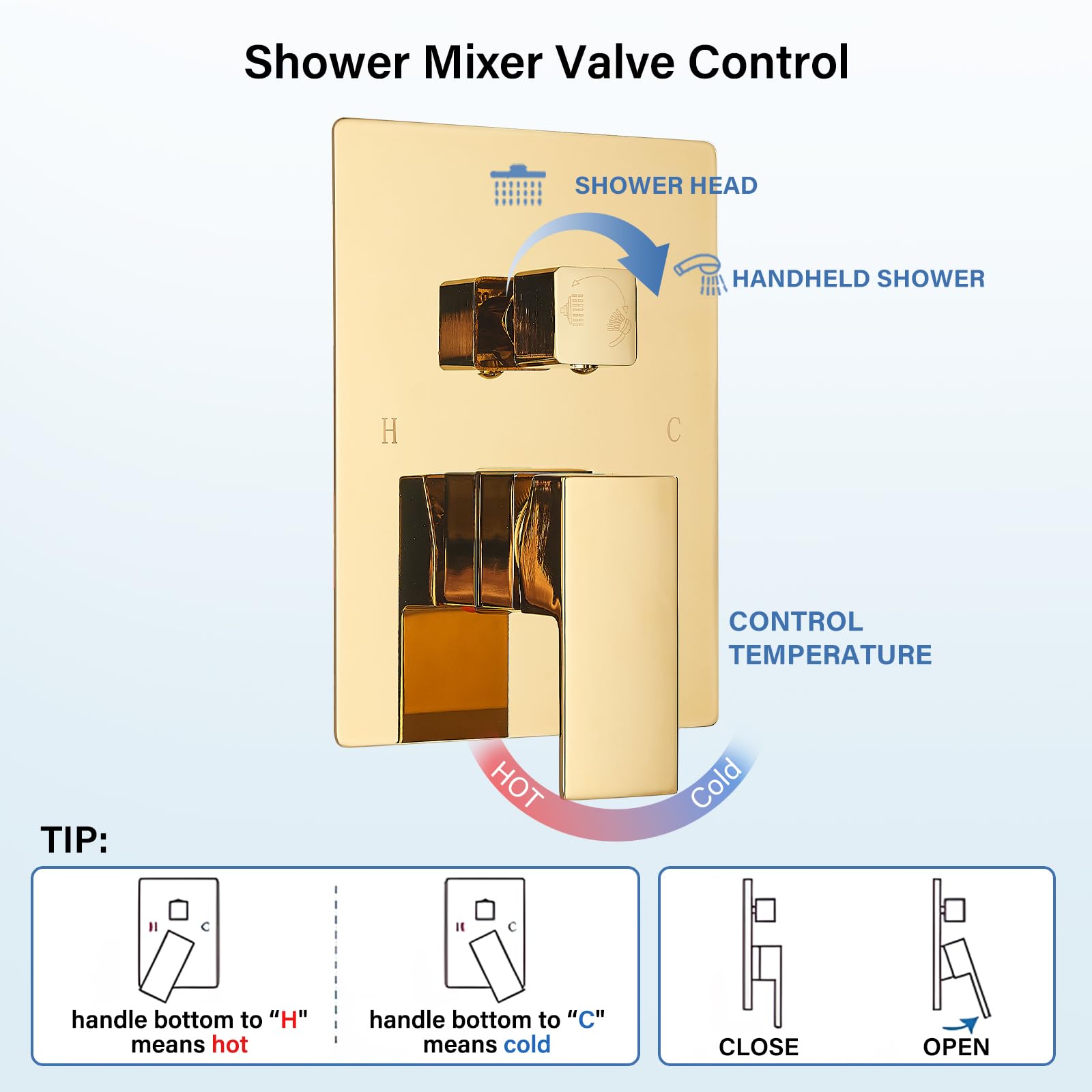 Polished Gold 12 Inch LED Square Rainfall Shower Head System - Ceiling Mount Shower Faucet Set with Hand Sprayer, Rough-in Valve Trim Kit & Bathroom Mixer (Perfect for Modern Luxury Bathrooms & Spa-like Showers)