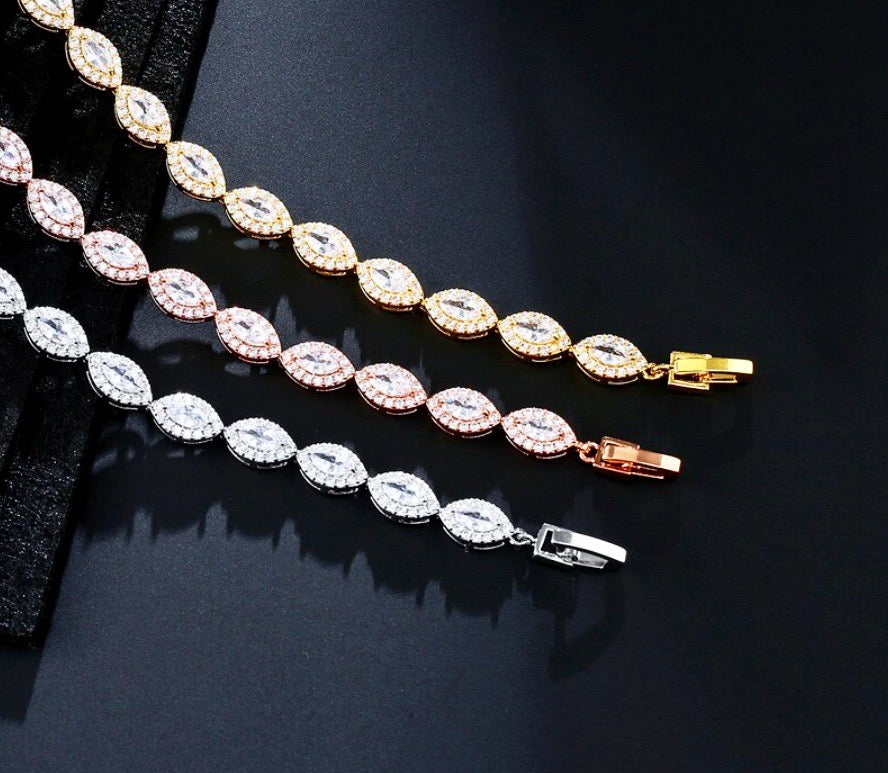 Adley Cubic Zirconia Bridal Bracelet - Sterling Silver, Rose Gold & Yellow Gold Wedding Jewelry for Brides, Bridesmaids & Formal Occasions