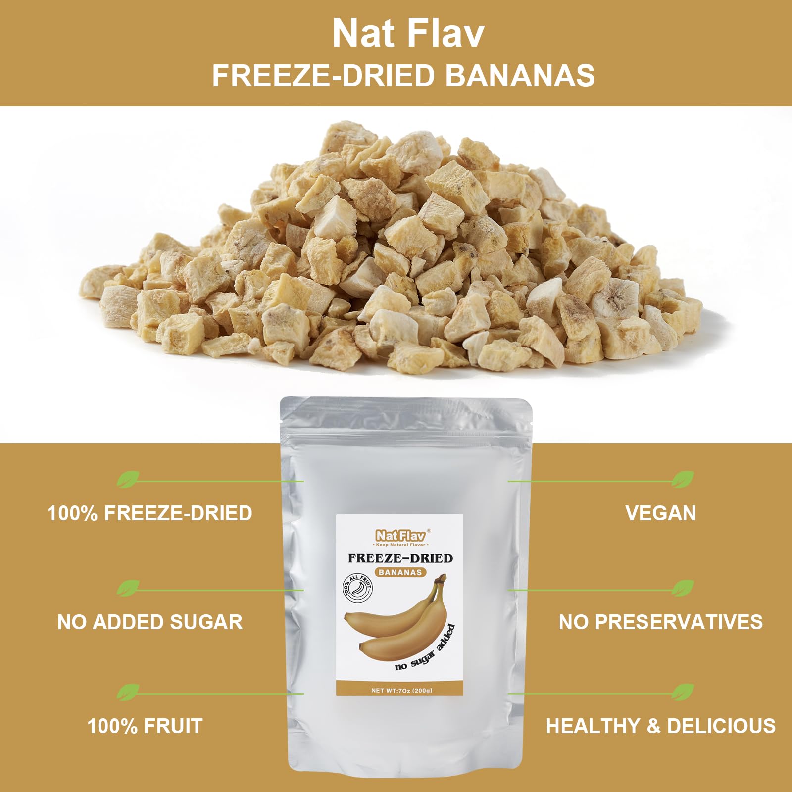Freeze Dried Banana Slices 7oz | 100% Natural, No Sugar Added, Non-GMO, Vegan Snacks | Healthy Dried Fruit for Kids & Adults | Perfect for Camping, Hiking, Backpacking & School Lunches | Made from Fresh Bananas